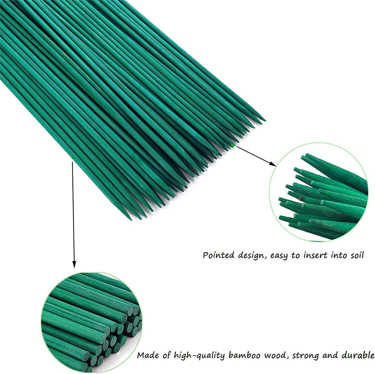 THJOPOKEEL 100Pcs Garden Wood Plant Stakes, Green Bamboo Sticks, 15.7In Long, 40Cm, Straight Wood, Easy to Insert, Smooth Surface, Thicker and Stronger image number 2