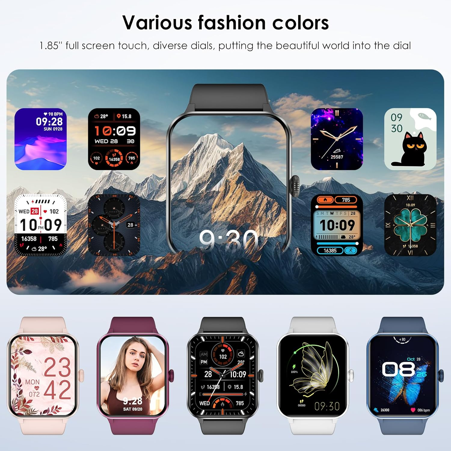 IOWODO Smart Watch(Answer/Make Call), 1.85" Smartwatch for Men Women, 100+ Sport Modes, Pedometer, IP68 Waterproof Fitness Tracker, Spo2/Sleep Monitor, Smart Watches for Android & Ios (2 Straps) image number 4