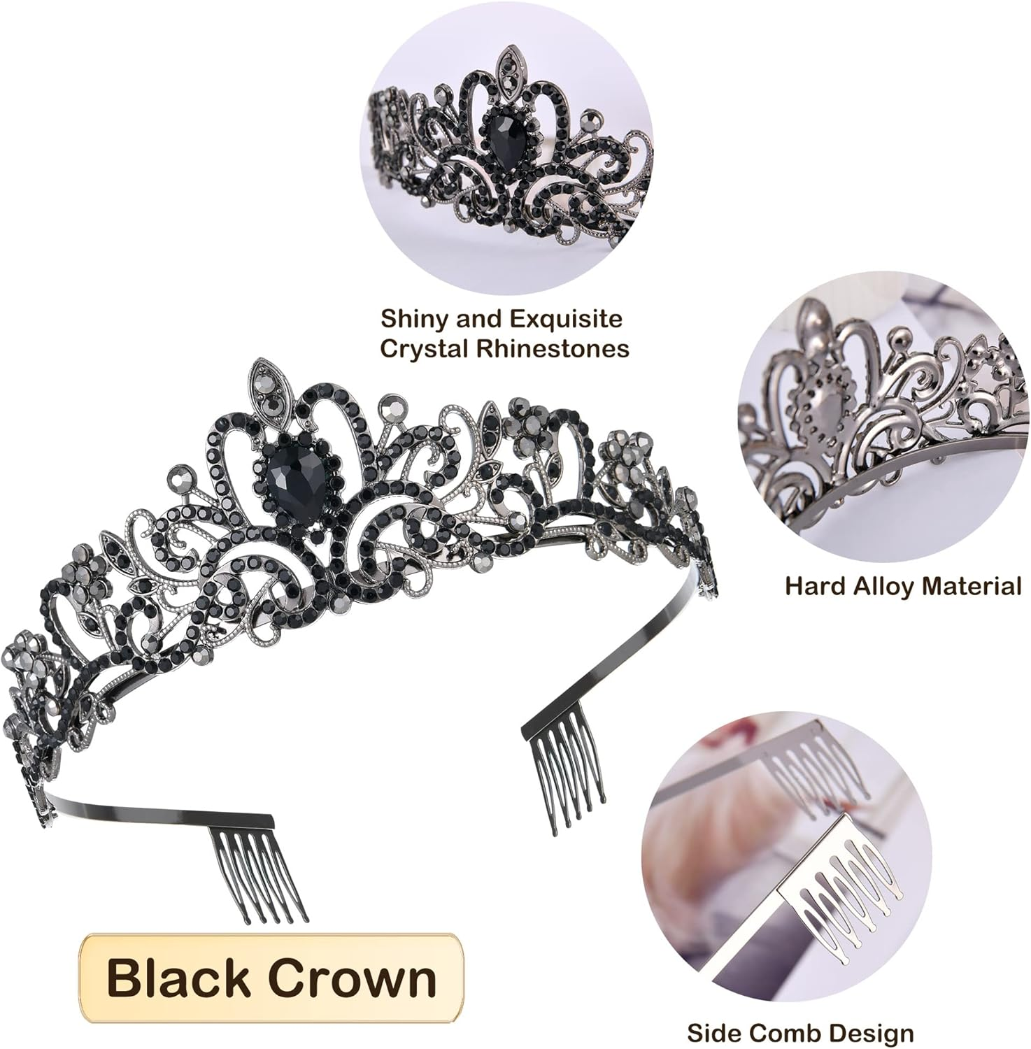 Crystal Crowns for Women, Tiara Hair Accessories Rhinestones Princess Headbands with Comb for Wedding Quinceanera Pageant Birthday Party image number 3
