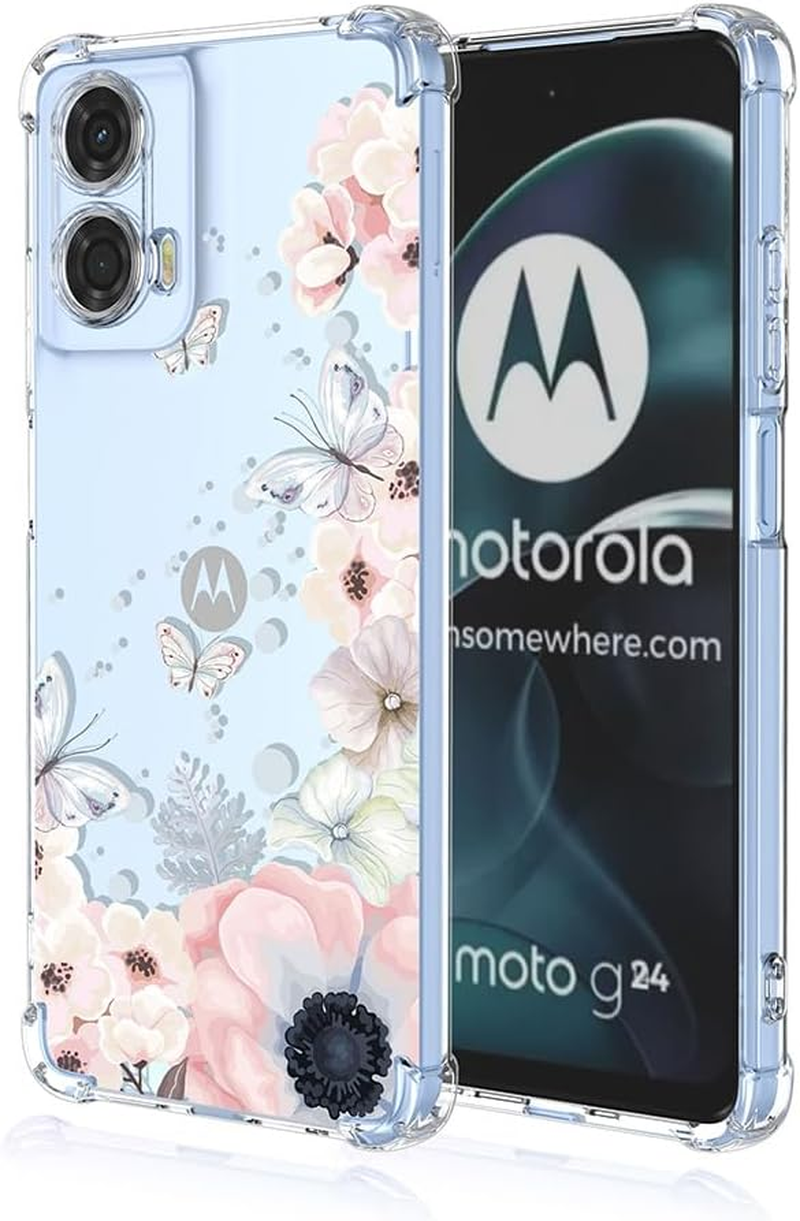 SEAHAI Case for Motorola Moto E14/Moto G04/Moto G04S, Colourful Beautiful Flowers Ultra Thin Transparent Mobile Phone Case Soft Silicone TPU Bumper Shockproof Case Protective Case - Cherry Blossoms