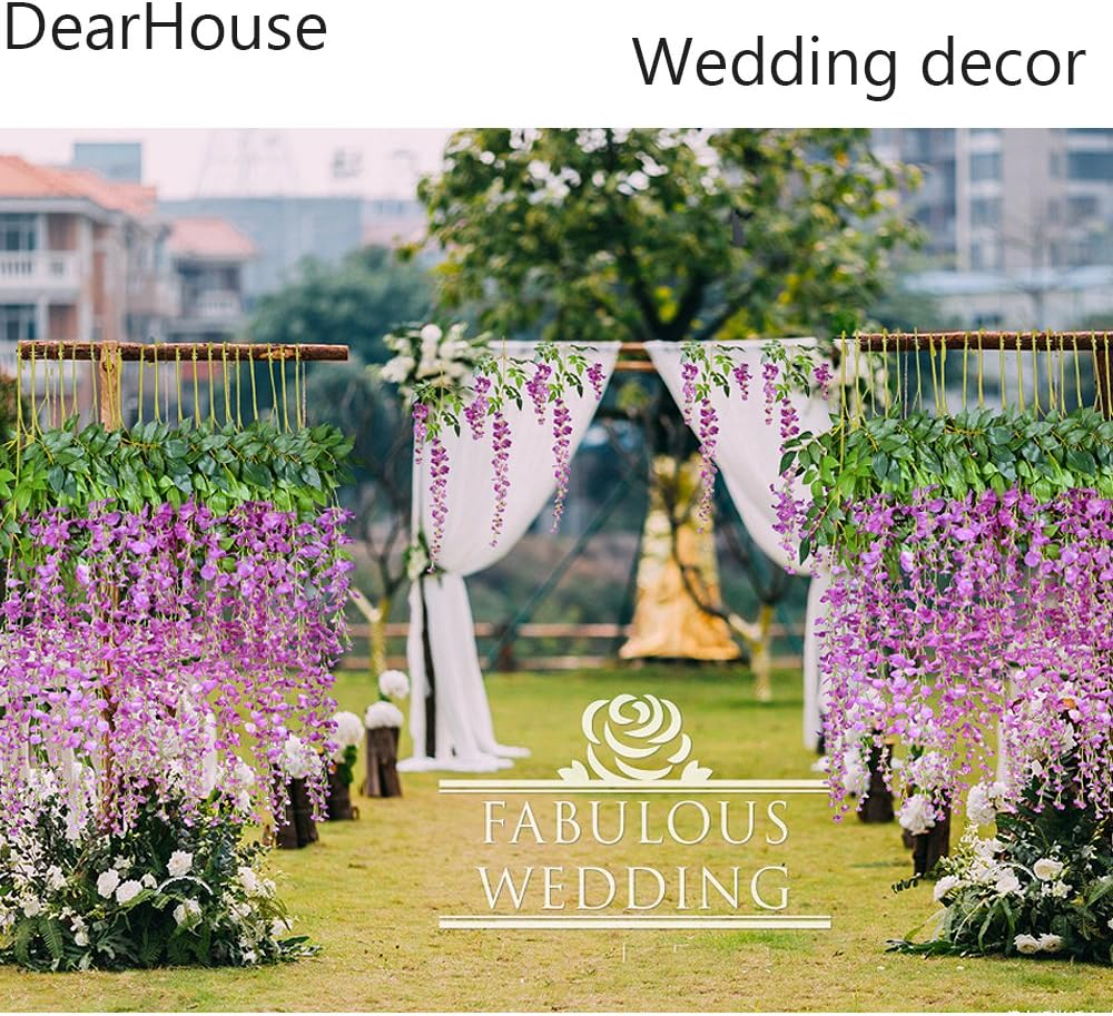 (Purple) - 12 Pack 1 Piece 1.1M Artificial Flowers Silk Wisteria Vine Ratta Hanging Flower for Wedding Garden Floral DIY Living Room Office Decor (Purple) image number 1
