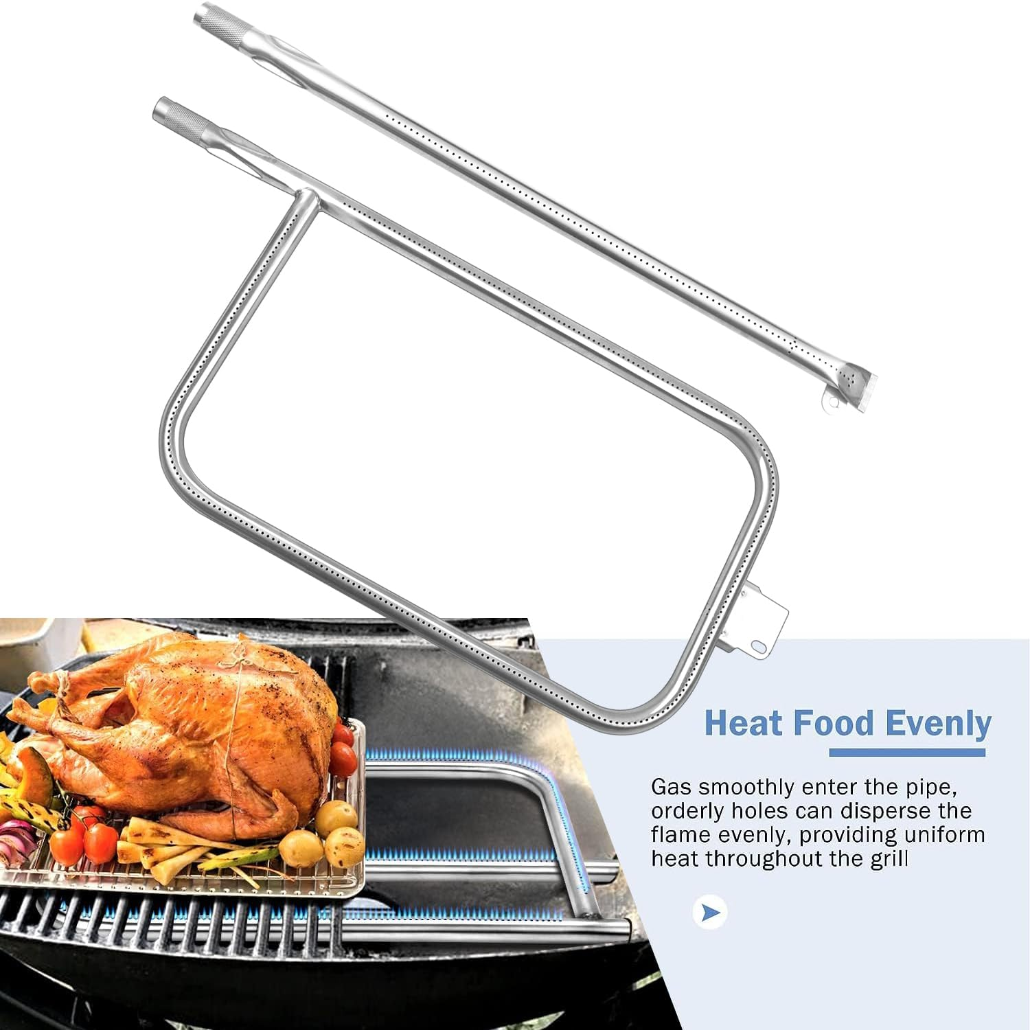 Derurizy 65032 Grill Burner Tube for Weber Q300 Q320 Q3000 Q3200 404341 57060001 586002 Gas Grills, Replacement Parts for Weber Q3 Series Replaces 60036, 80385, Stainless Steel image number 2