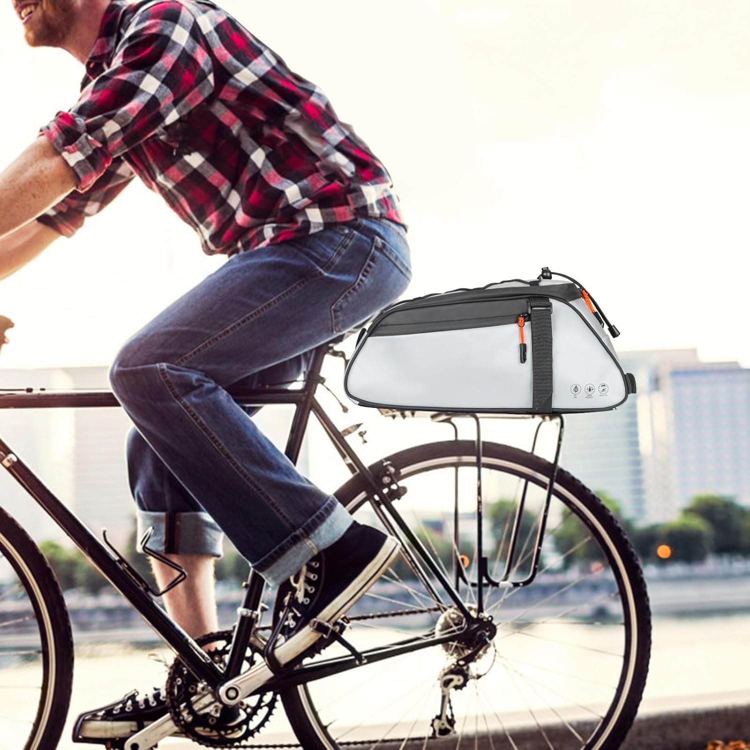 Huijukeji Bike Trunk Bag 360 &deg; Reflective Bicycle Backpack 12L Rear Bike Cargo Rack Bags Storage Pannier Saddle Bag 3-In-1 Multifuction Waterproof Travel Accessories Expandable Luggage Trunk Bag - Silver image number 5