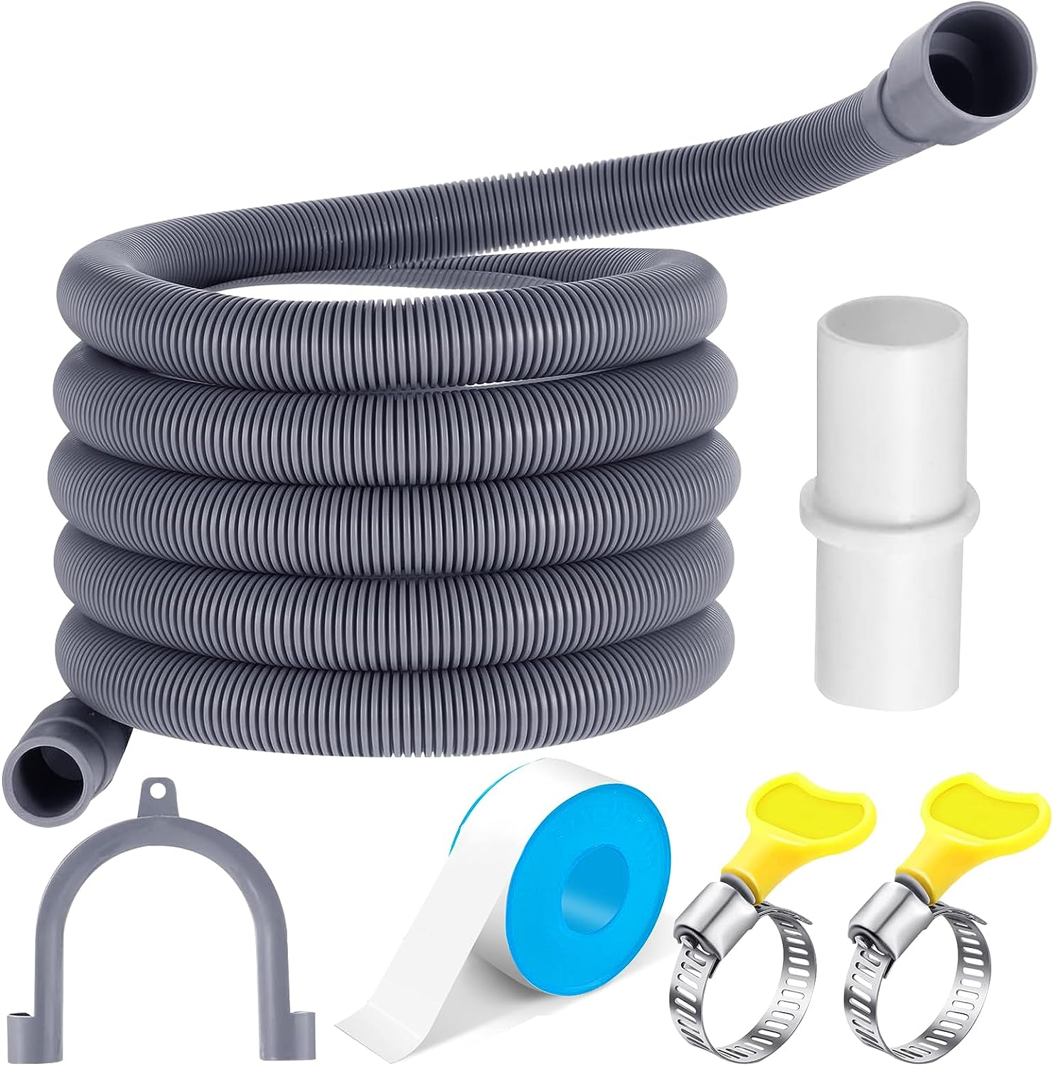 Washing Machine Drain Pipe Kits, 2M/3M/4M Thick Universal Soft Replacement Hoses for Dishwasher Washing Machine, Flexible Extension Pipe Drain Hose Water Pipe (Grey-4M/13Ft) image number 1