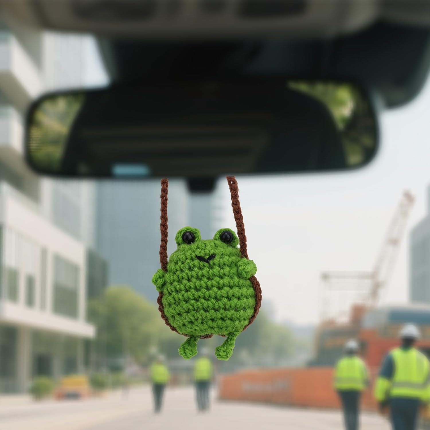 Crochet Frog Car Mirror Hanging Accessories, Handmade Swinging Frog Car Hanging Ornaments Aesthetic Cute Knitted Decorations for Rearview Mirror Travel Home Office image number 5