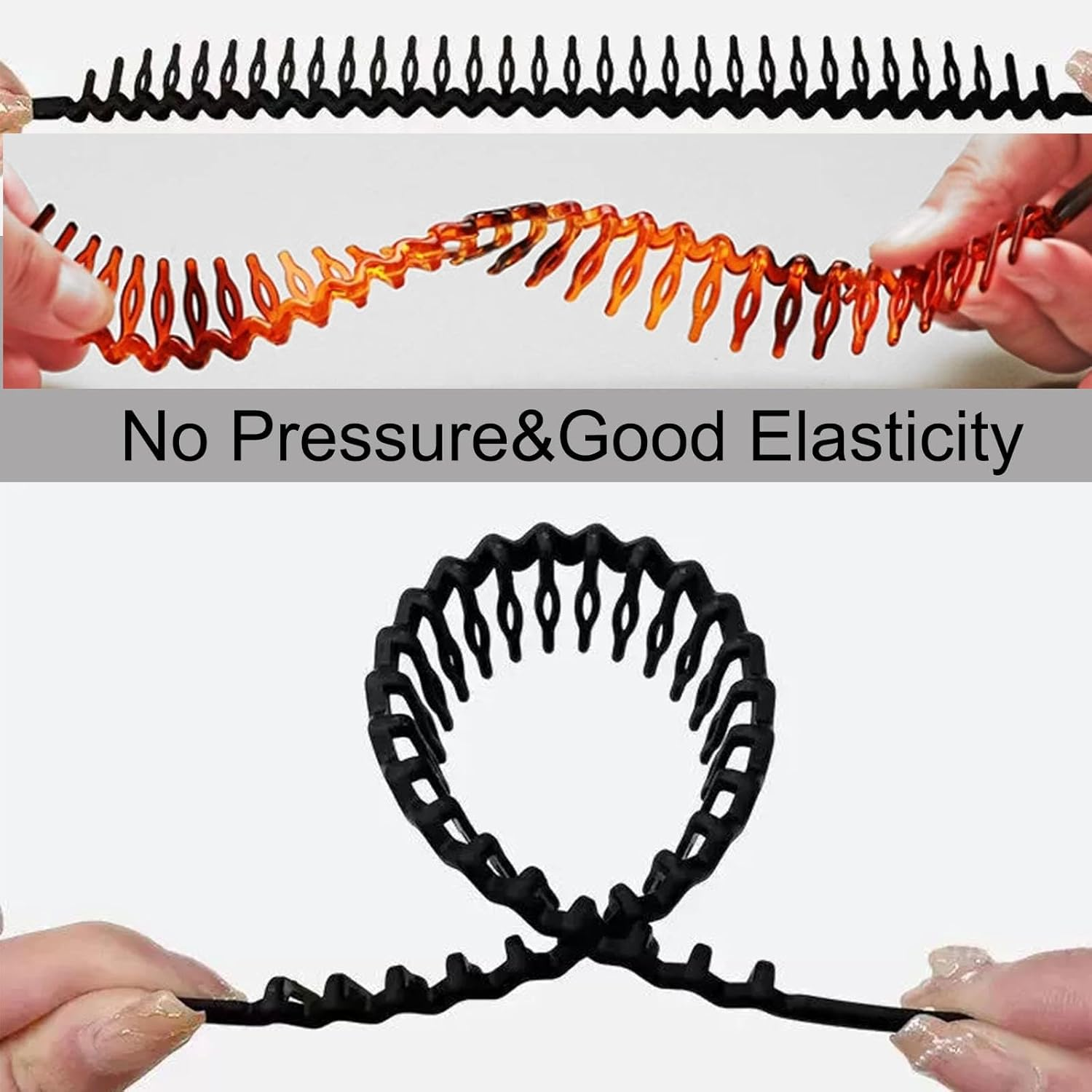 TELAIN 4-Pack Zigzag Headbands for Women, Girls, and Men Plastic Hair Clips with Teeth, Thin Zigzag Headbands, Non-Slip Black Comb Hair Clips Hair Accessories image number 4