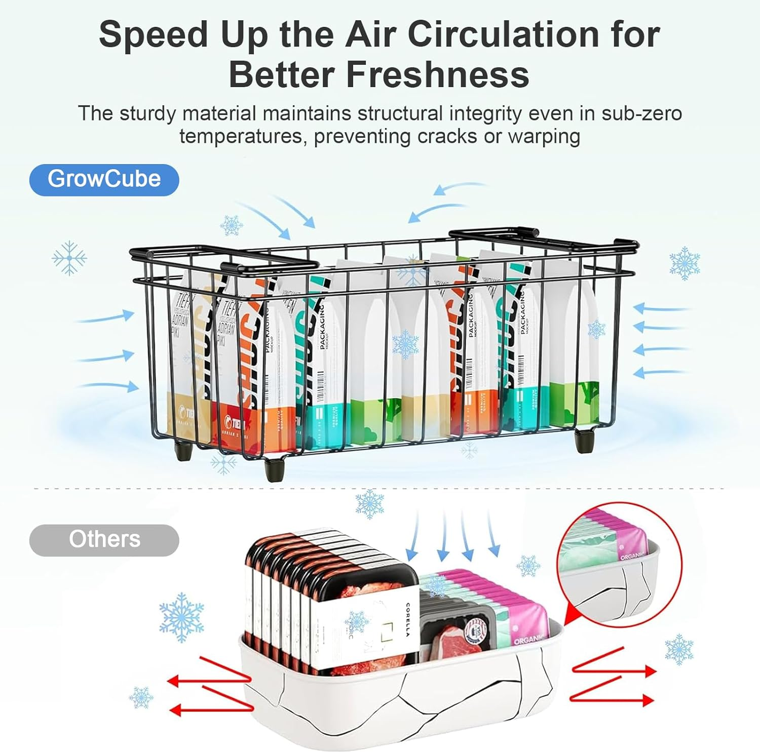 6 Pack Freezer Organizer Bins, Stackable Deep Chest Freezer Organizer Bins, Metal Foldable Baskets with Handles, Black Wire Freezer Storage Bin with Better Space Utilization (37&times;18&times;15Cm) image number 3
