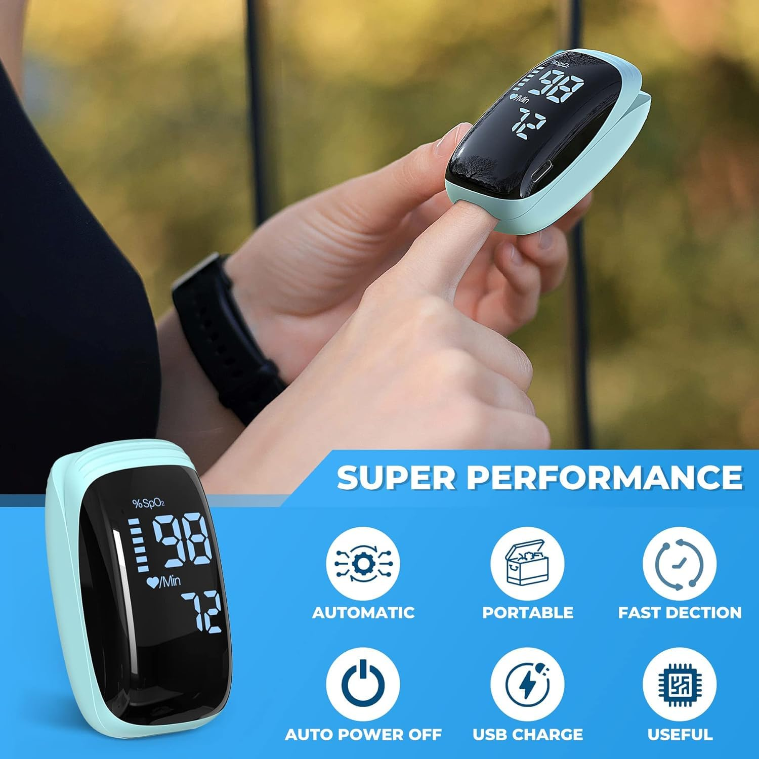 Finger Pulse Oximeter, Fingertip Blood Oxygen Saturation with Pulse Monitor Rechargeable, Accurate Spo2 Reading for Home, Outdoor Sports image number 3