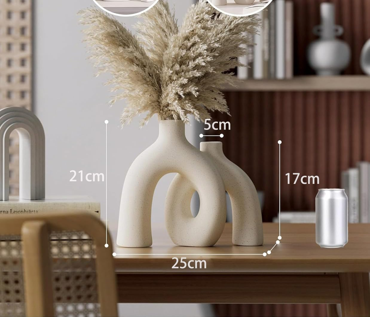 Beige Rough Texture Ceramic Vase, Decorative Arch Design, Flower Vase for Living Room Home Decor image number 2