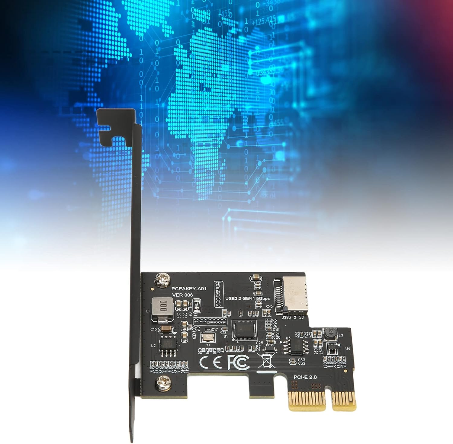 PCIE X1 to USB 3.2 Gen1 Type E Expansion Card, 5Gbps High Speed PCIE X1 to USB3.2 Gen1 Type E 20PIN Expansion Card for Desktop Front Type C, for WINXP 7/8/10/11 for Linux for OS image number 1