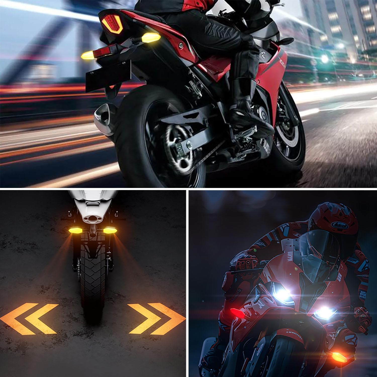 2 PCS LED Turn Signal Lights Projector for Motorcycle,Motorcycle Turn Signals,27 Lighting Modes RGB Flowing Daytime Running Lights, Motorcycle Turn Signal Lights with Arrow Projection - Style B image number 4