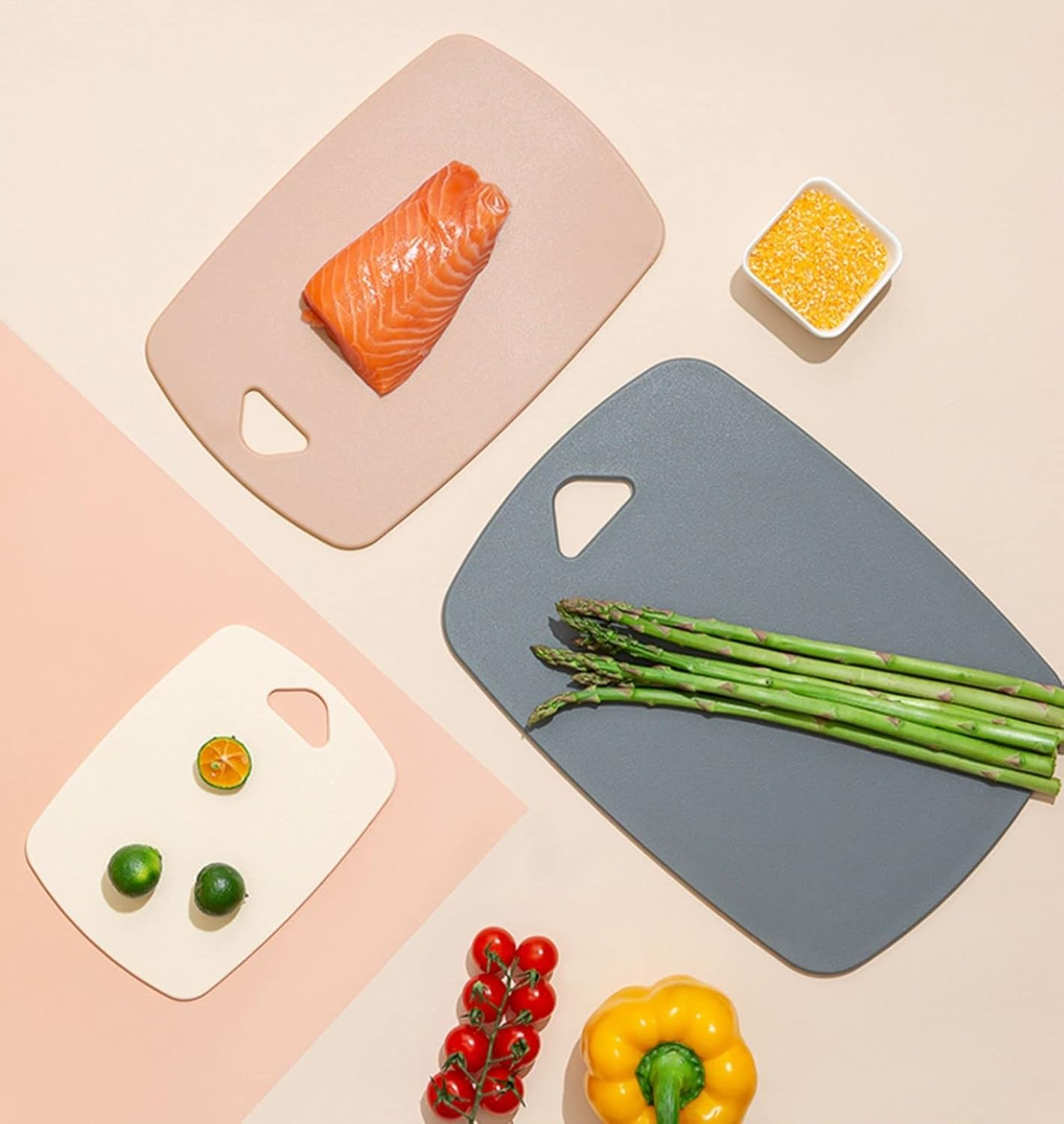 Plastic Kitchen Cutting Board Set, 3 Piece, Thick Chopping Boards for Meat, Veggies, Fruits, with Easy Grip Handle,Dishwasher Safe (Pink) image number 1