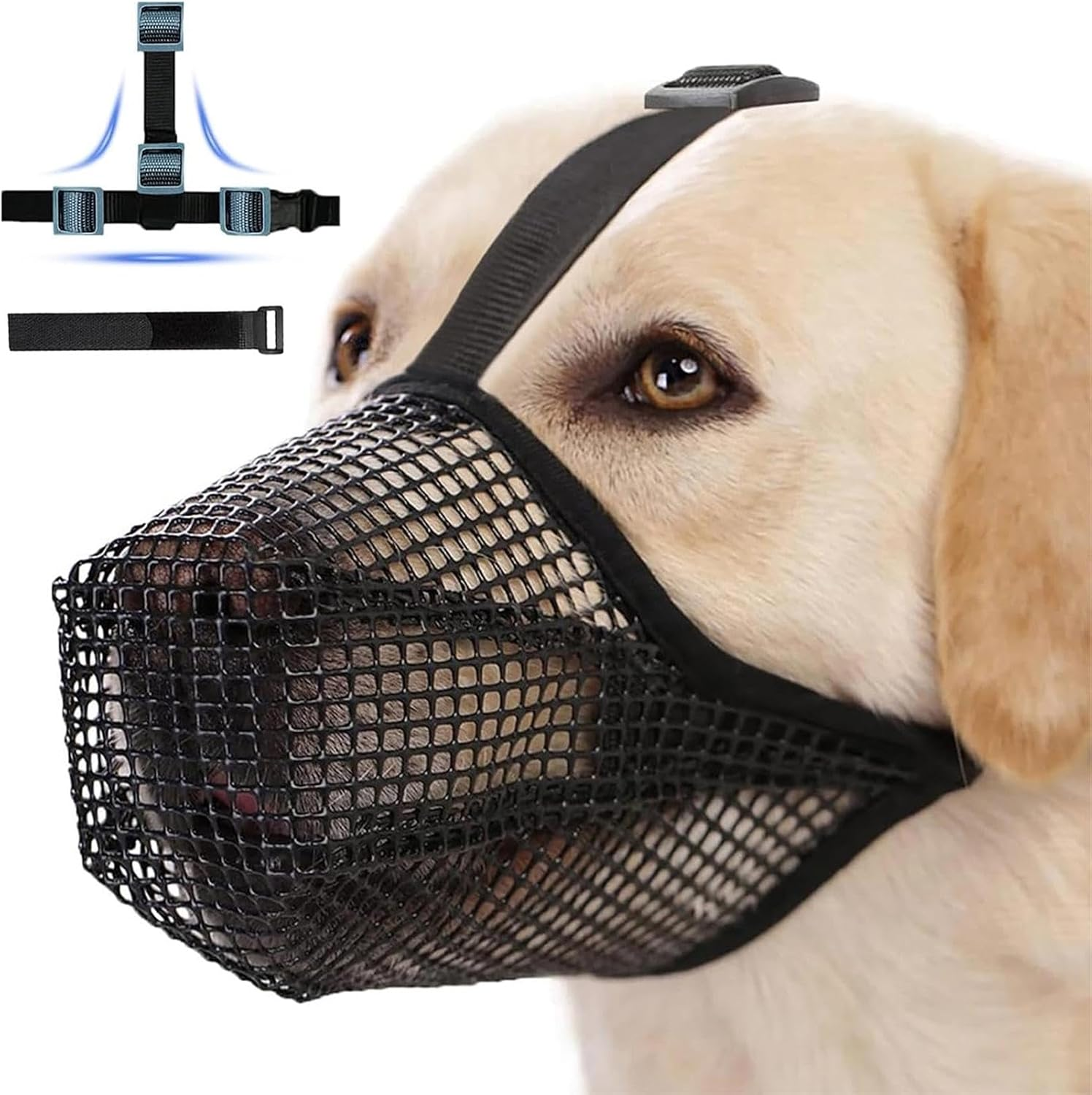 Dog Muzzle, Dogs anti Bite Air Mesh Dog Muzzle with Adjustable Straps, Breathable Drinkable Prevent Biting Barking Chewing Licking for Pets