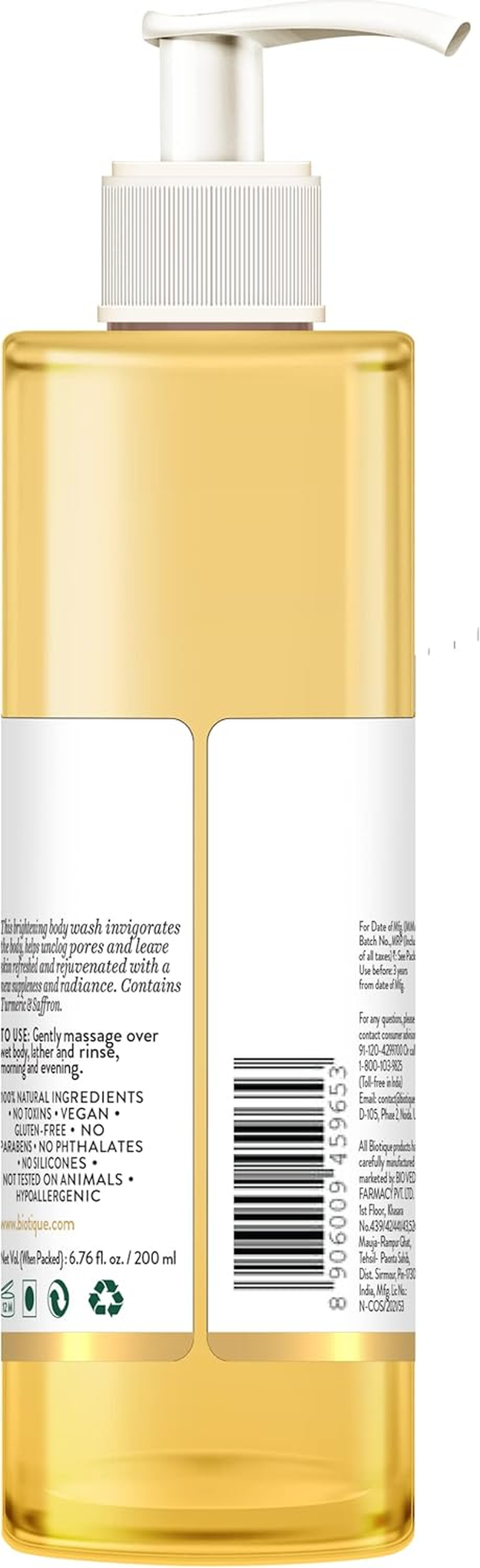 Biotique Ubtan & Collagen Body Wash with Goodness of Turmeric & Saffron for Unclogging Pores|Fresh and Radiant Skin|For Men & Women - 200Ml image number 1