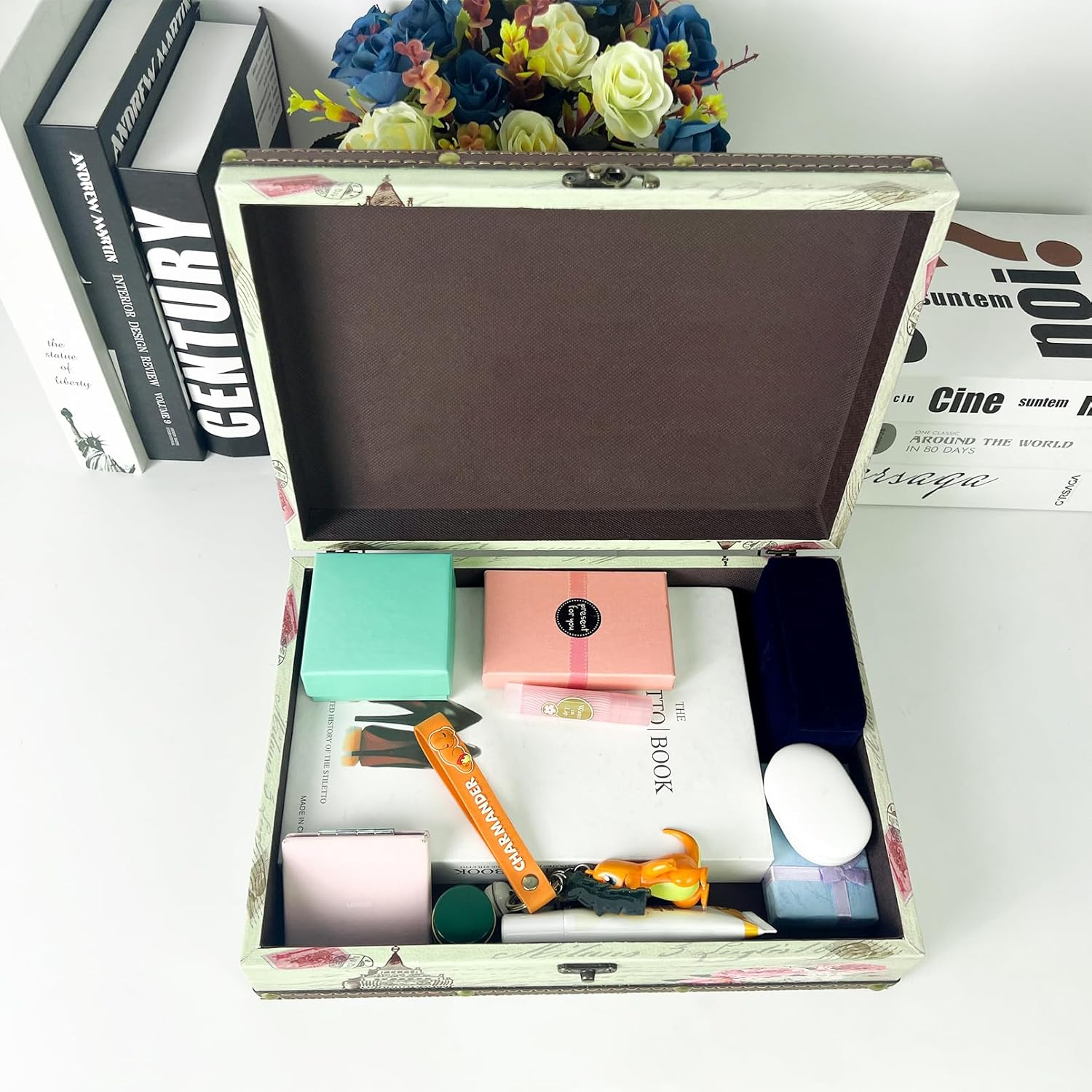 Dreamseden Wooden Decorative Storage Box, Vintage Treasure Box Letter Paper Container Keepsake Case for Gifts Home Decorations image number 4