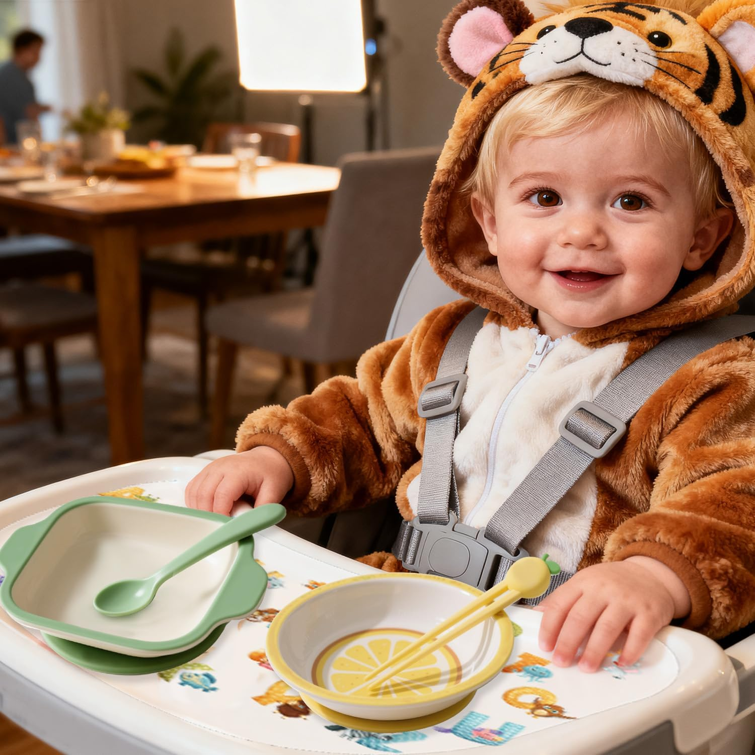 3Pcs Suction Solver Stickers for Stokke Tripp Trapp Trays, Animal & Letter Tray Suction Sticker Adhesive Placemat for Baby Bowls Plates & Toys High Chair Accessories(Peanut Shape) image number 3