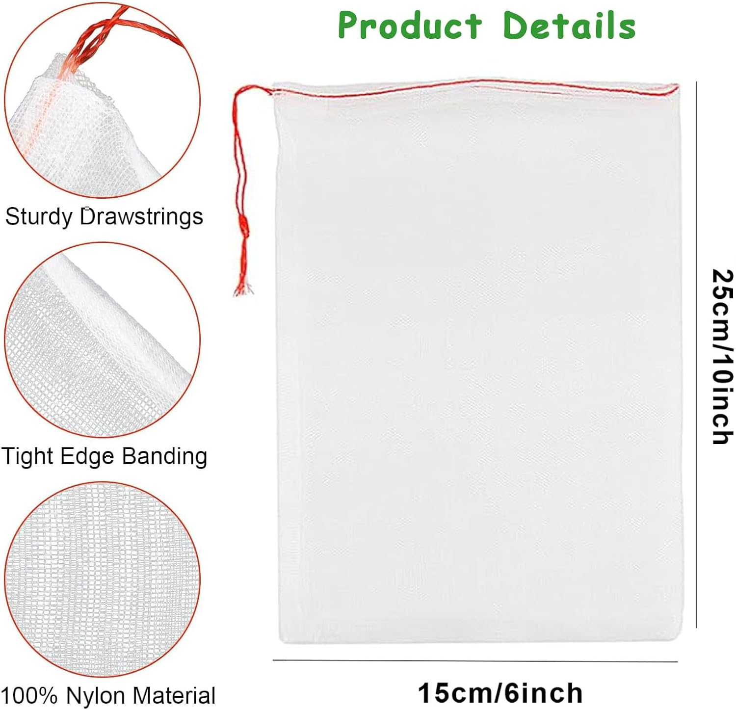Fruit Protection Bags,100Pcs Reusable Garden Fruit Netting Bags,Drawstring Nylon Mesh Netting Barrier Bag for Protecting Fruits and Vegetables(10X6 Inch) image number 2