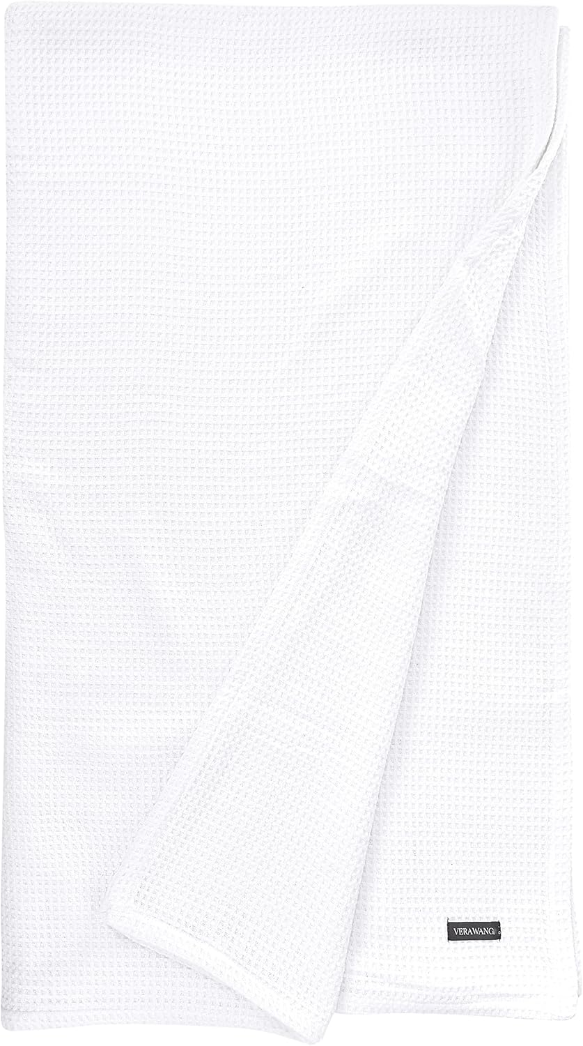 Vera Wang - Queen Blanket, Luxury Cotton Bedding, Super Soft Essentials with Waffle Weave Knit (Waffleweave White, Queen)