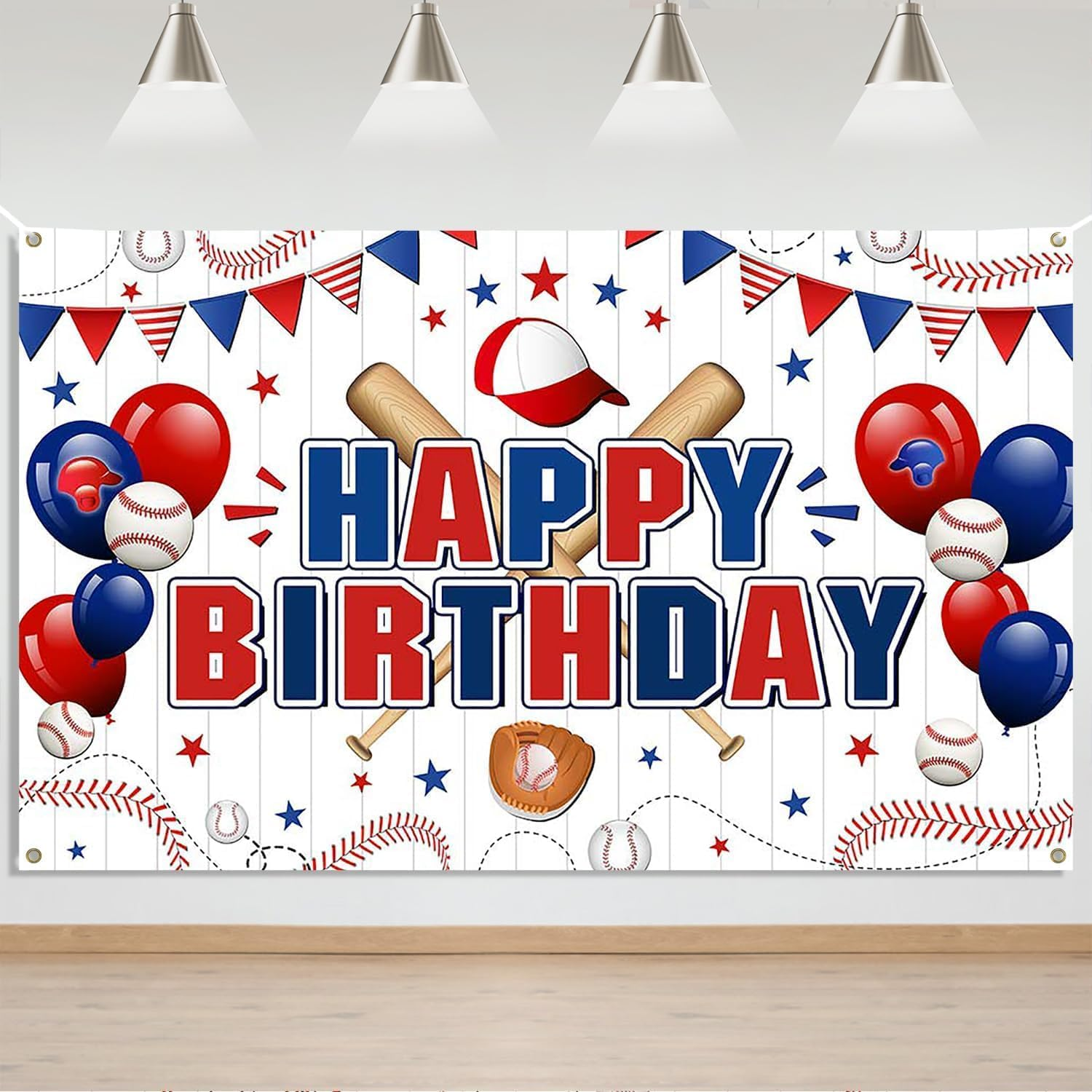 Baseball Birthday Backdrop - Extra Large 1.8M X 1.15M Sports Fabric Banner for Kids Parties - Premium Photo Booth Background with Cartoon Baseball Design - Party Decorations for Boys & Girls image number 3