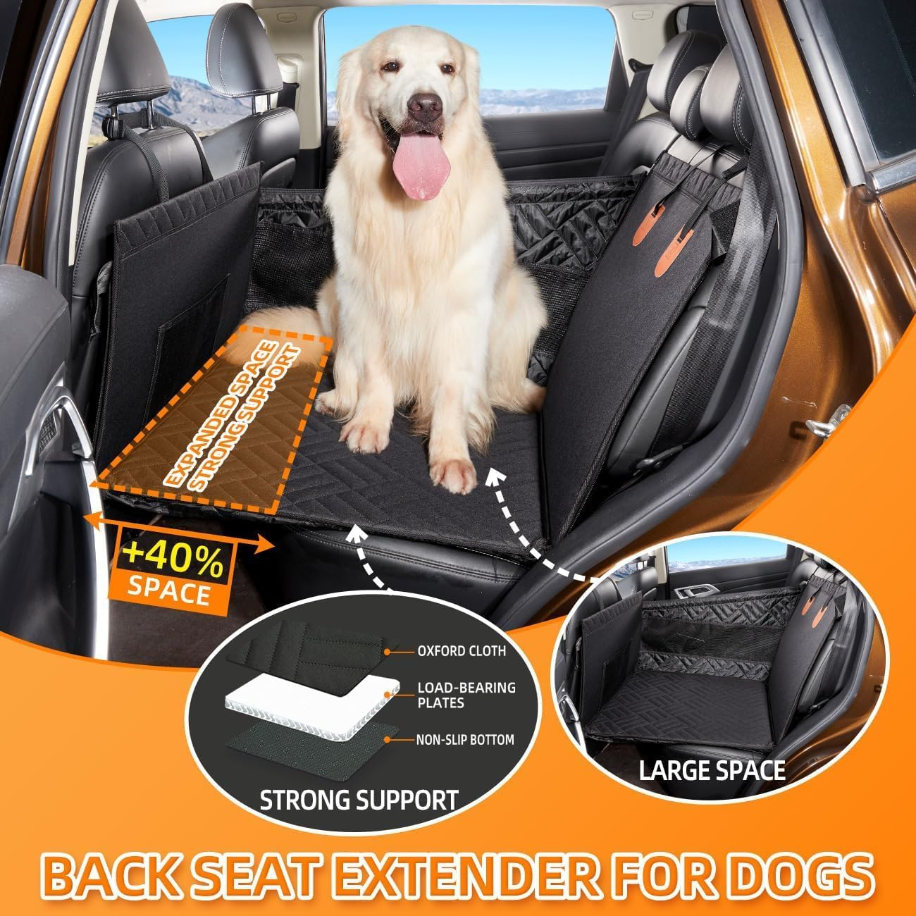 Dog Car Seat for Large Medium Dogs, Back Seat Extender for Dogs, Waterproof Dog Carseat, Dog Car Seat Medium Sized Dog, Car Hammock for Dogs-Storage Pocket, Pet Seat Cover for Cars/Suv/Truck image number 2