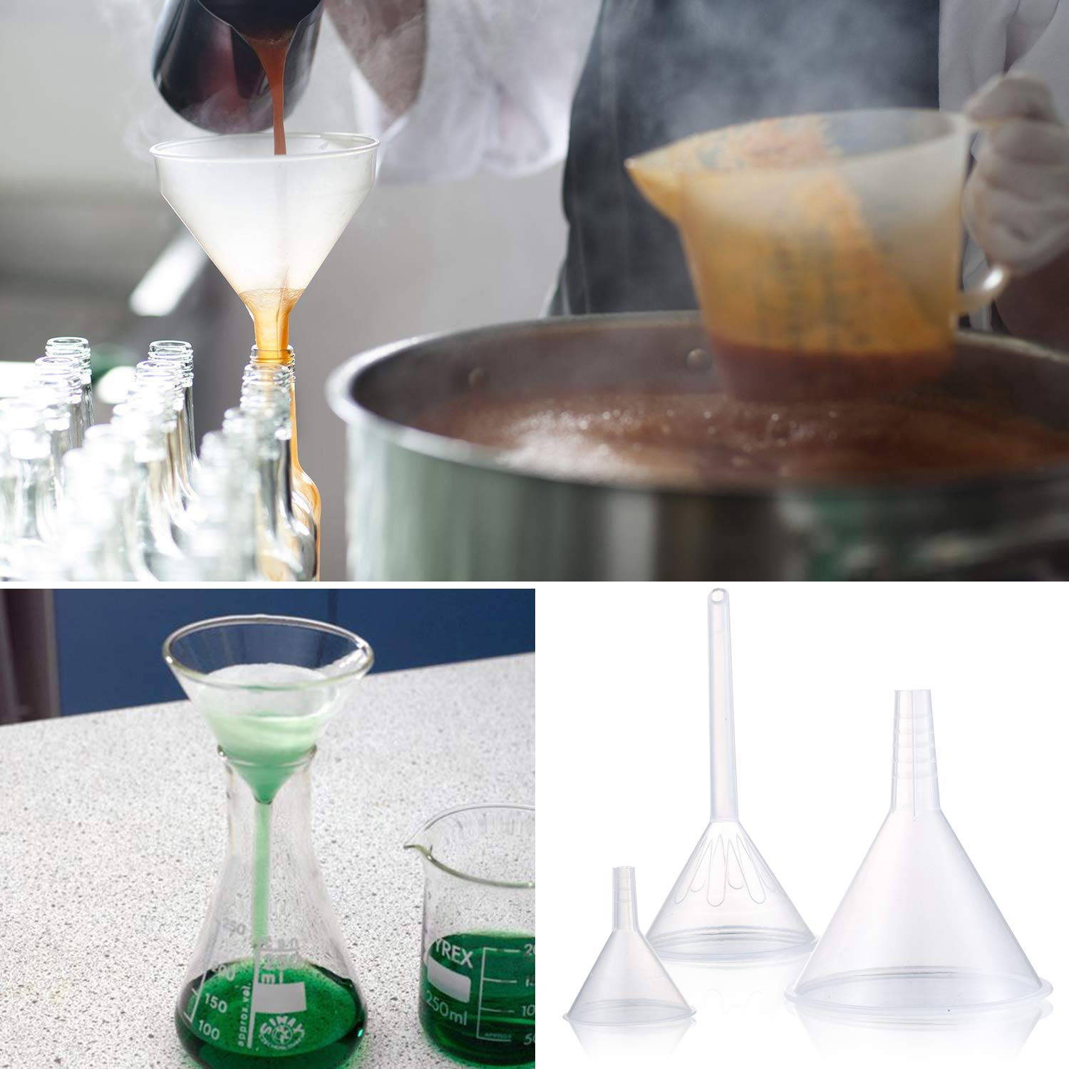 Plastic Funnel Set, 3 Pcs Lab PP Funnels, 100Mm X 1, 75Mm X 1, 50Mm X 1 (Pack of 3) image number 3