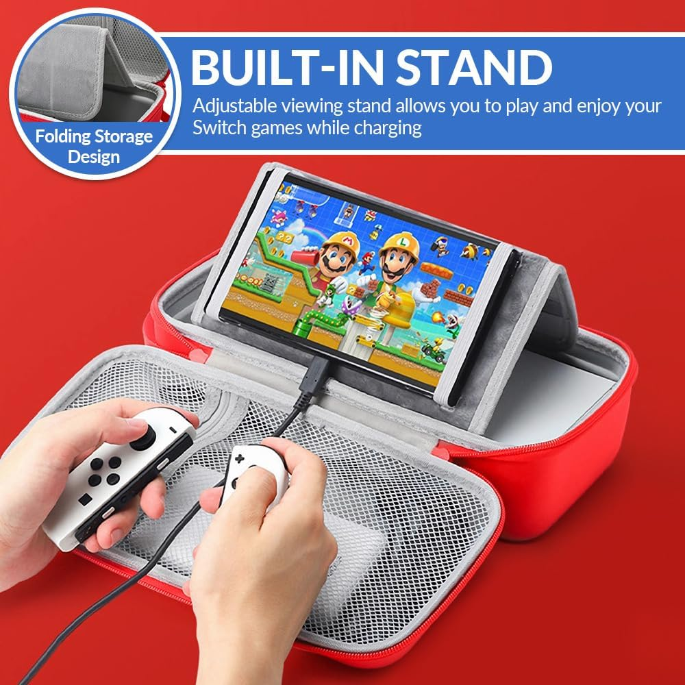 WOTOW Case for Nintendo Switch/Switch OLED, Red Blue Portable Soft Shell Storage Bag with 10 Switch Game Cards Case, Kawaii Cartoon Character Protective Travel Pouch for Console and Accessories image number 4