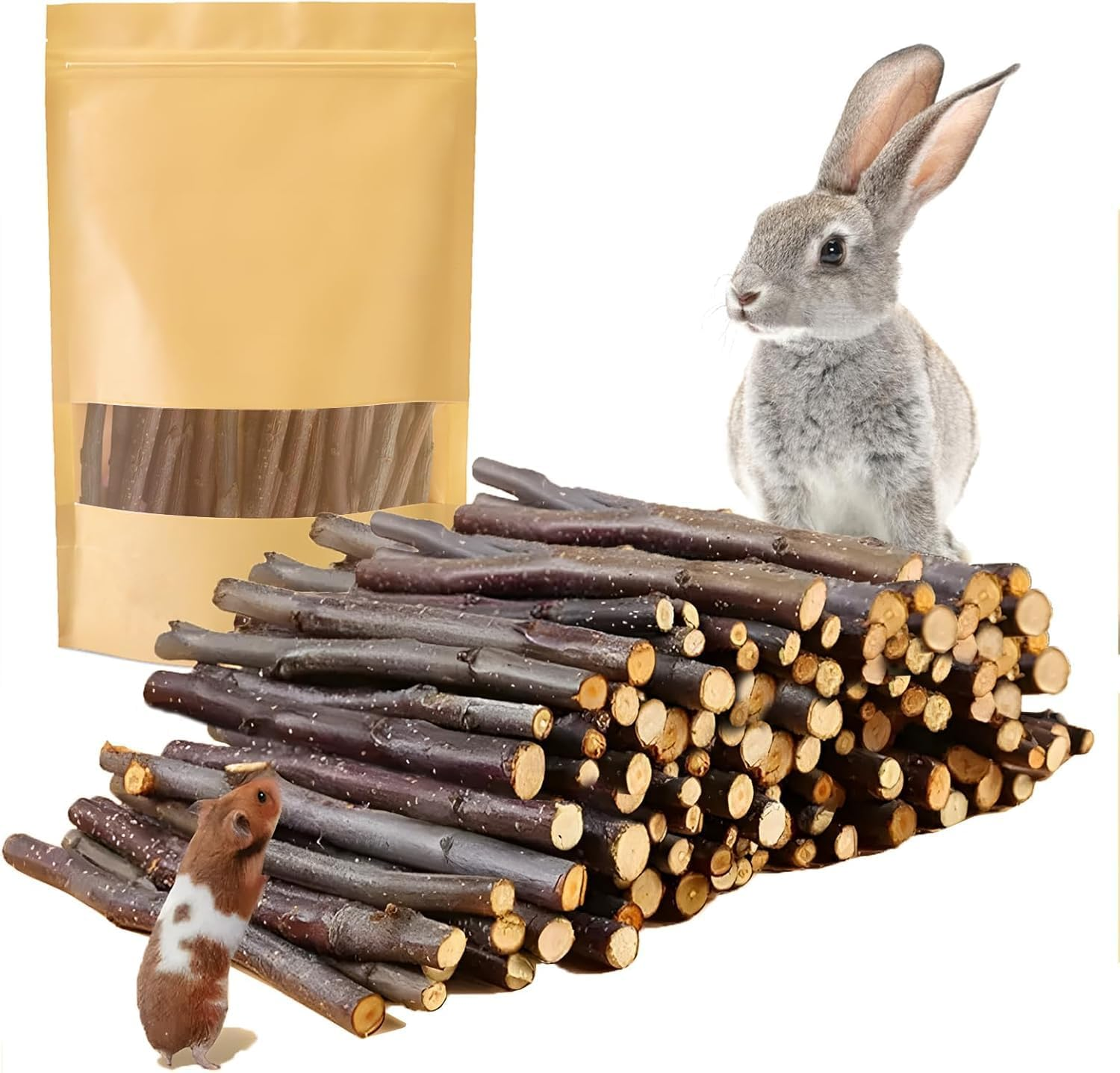 JCBCKJ Apple Sticks Small Animals Molar Wood Treats Toys for Rabbits Chinchillas Guinea Pig Hamster Gerbil Bunny and Small Animal Chew Stick Toys (100G) image number 6