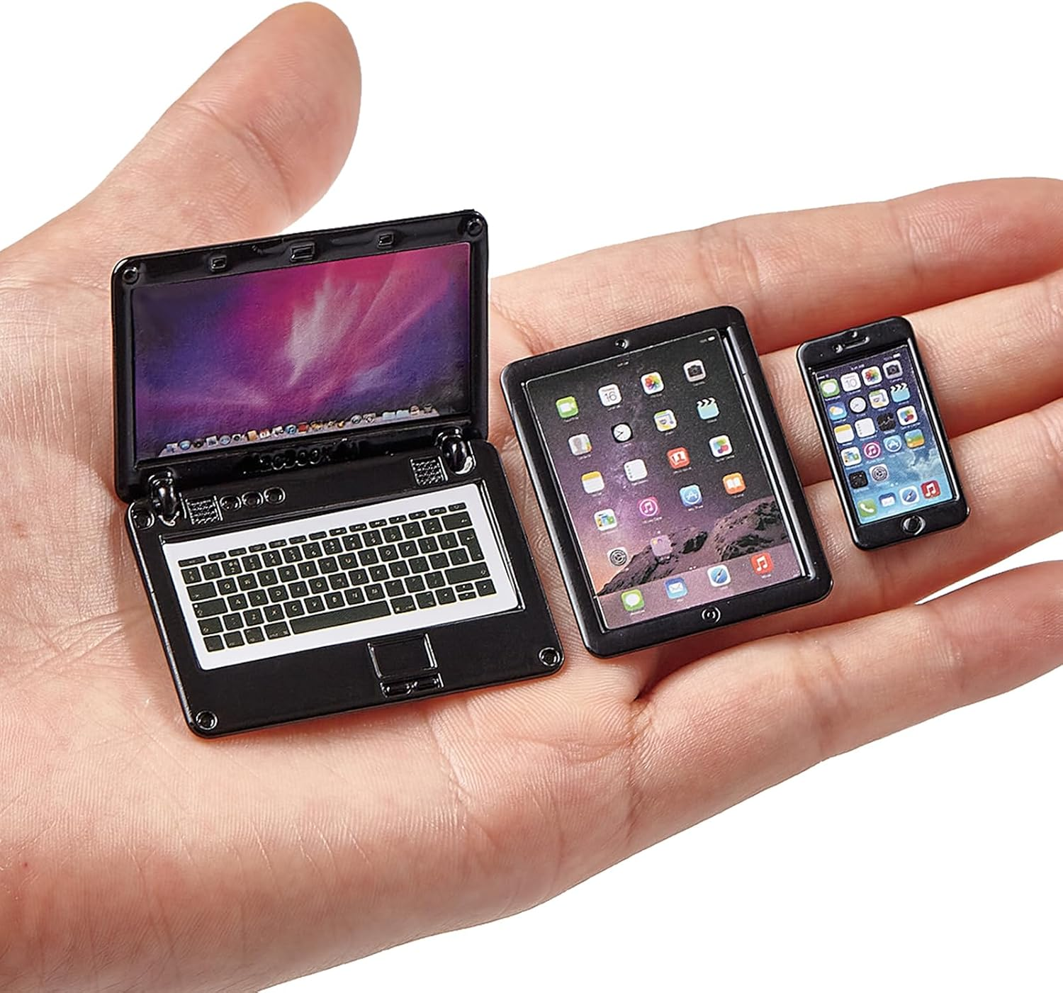 3 Pcs Dollhouse Furniture Accessories Miniature, 1:12 Scale Simulation Metal Laptop Tablet Smart Phone Stuff Doll House Mini Play Set Accessories (Pink)