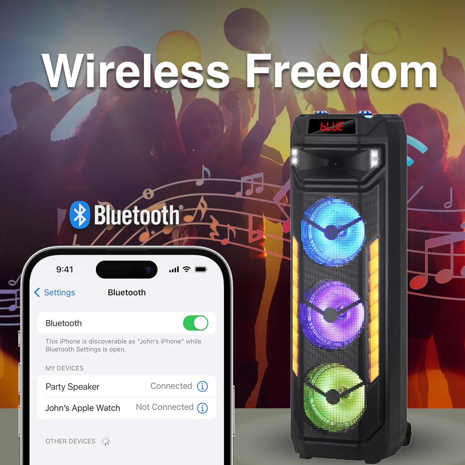 Laser 40W RGB Tower Party Speaker | Bluetooth 5.3 LED Light Show with Mic Input, USB & Microsd Playback, TWS Pairing, AUX, Recording & Remote Control image number 1