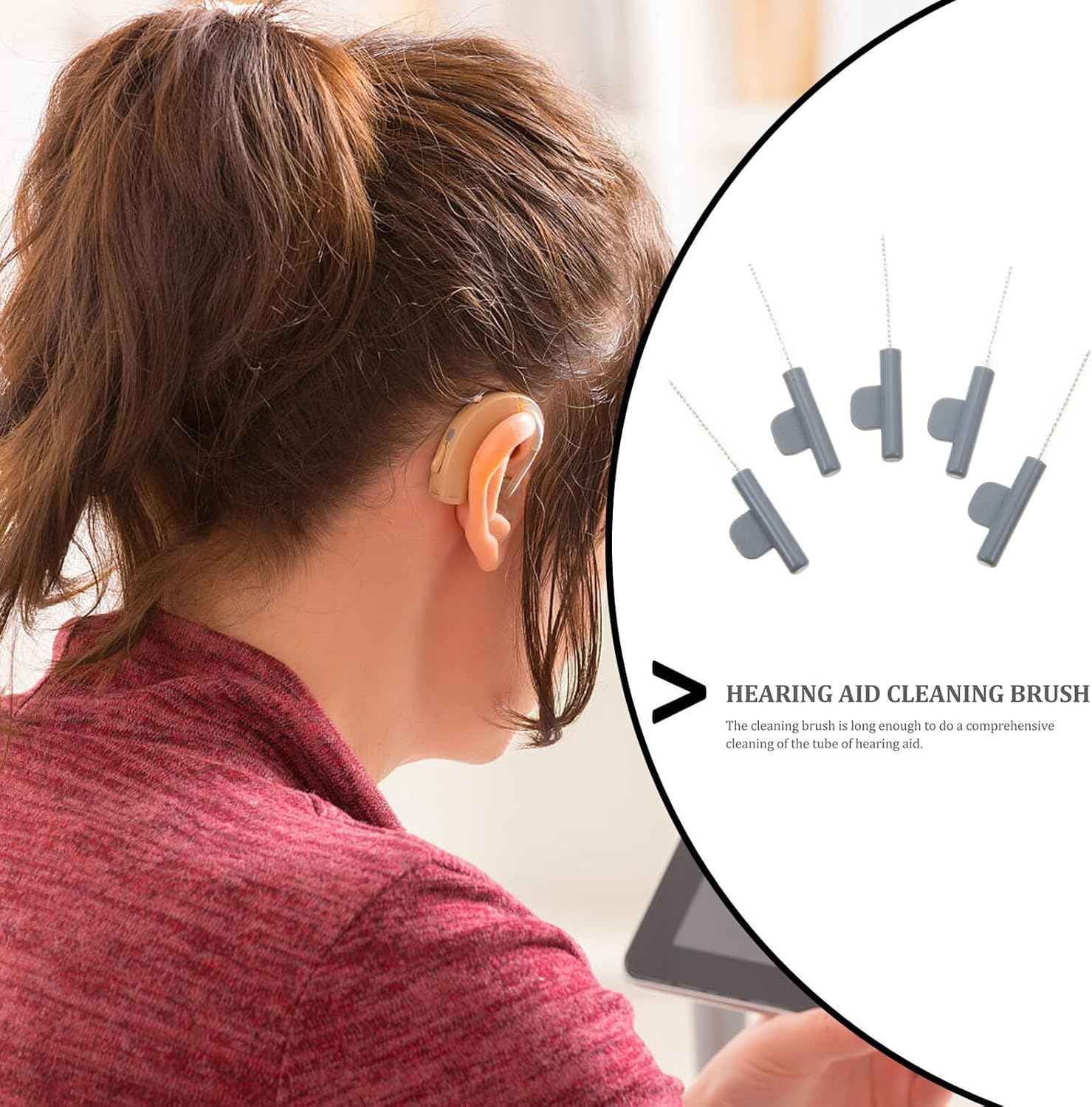 SAFIGLE Hearing-Aid Cleaner Brush Set 5Pcs with Handle Portable Maintenance Tube Cleaning Household Hearing Aid Accessories for Sound Tube Care image number 6