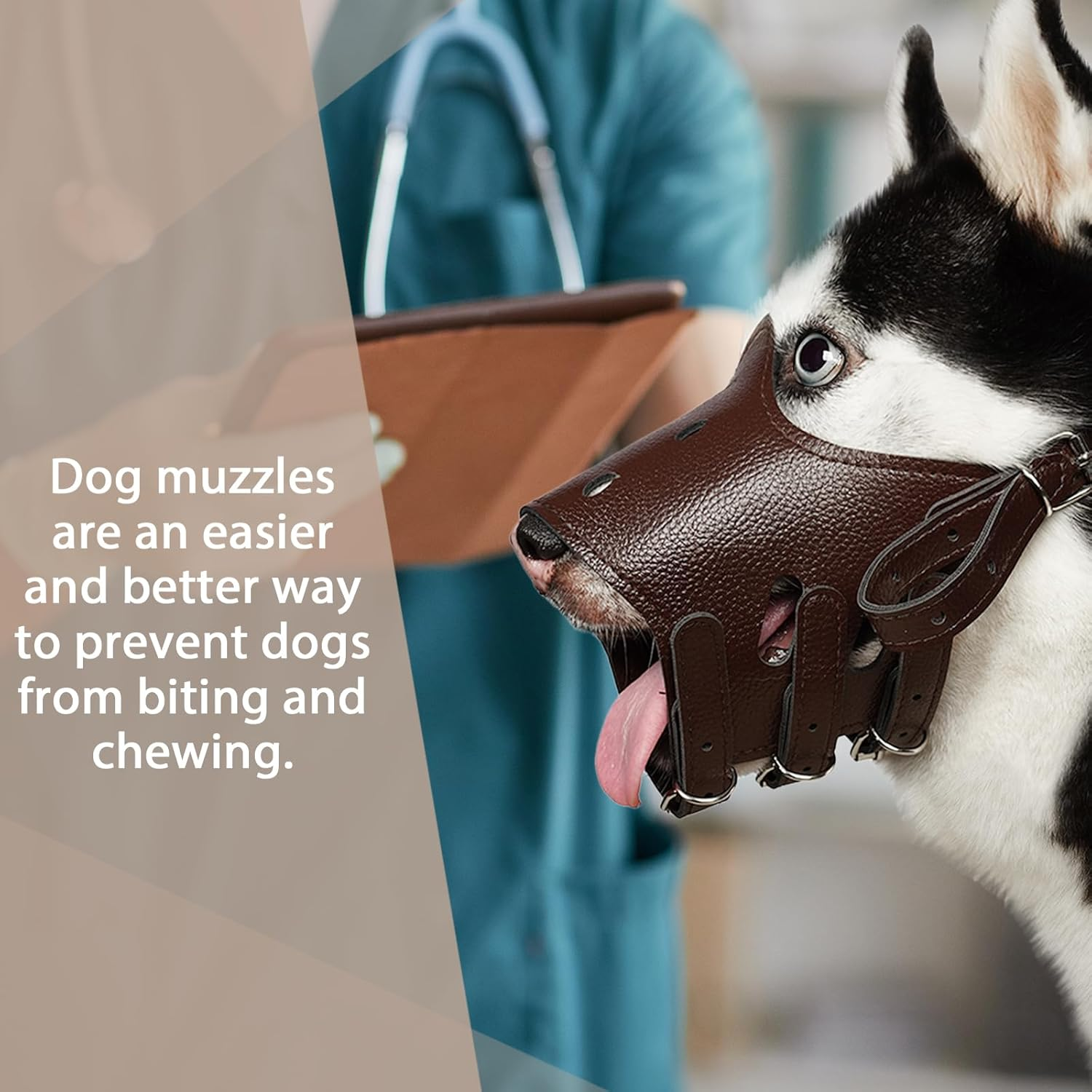 BARKLESS Dog Muzzle Leather, Comfort Secure Anti-Barking Leather Dog Muzzle for Small Medium Large Dogs, Breathable and Adjustable, Allows Drinking and Panting, Used with Collars image number 7