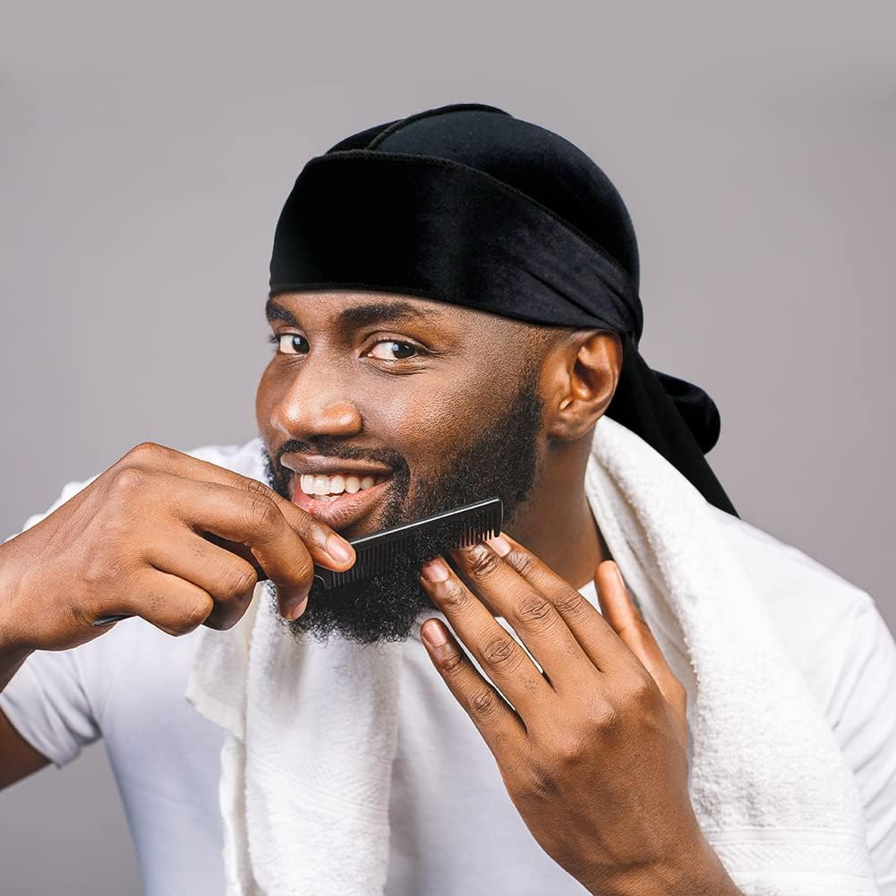 2 Pieces Velvet Durags for 360 Waves, Silky Doo Rag Durag Head Wraps with Extra Long Tail and Wide Straps for Men Women image number 6
