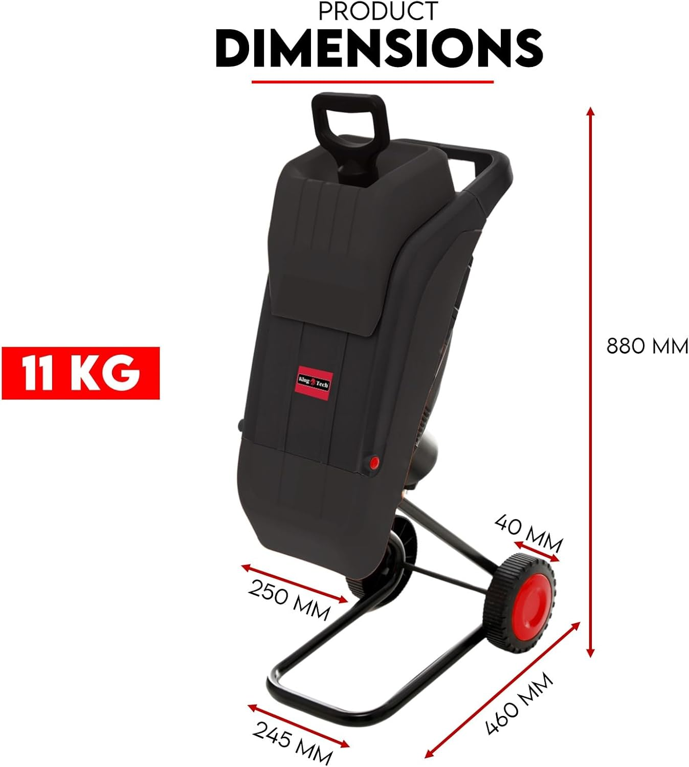 King Tech Garden Shredder 2500W Electric Wood Chipper Powerful Leaf Tree Branch Multi-Purpose Mulcher Portable Wheels with Bag image number 3