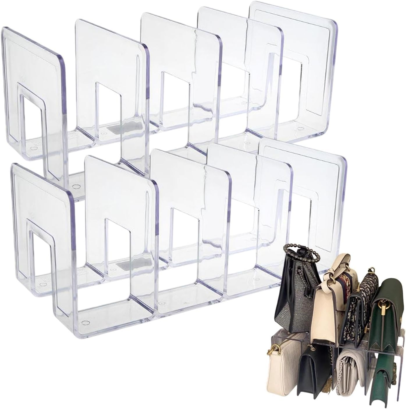 Krmoau Wallet Storage Organiser, Acrylic Purse Stand, Transparent Acrylic Pocket Divider - 2 X Bag Stand, Bag Organiser for Purses, Bags, Clutches, Carry Bags image number 2