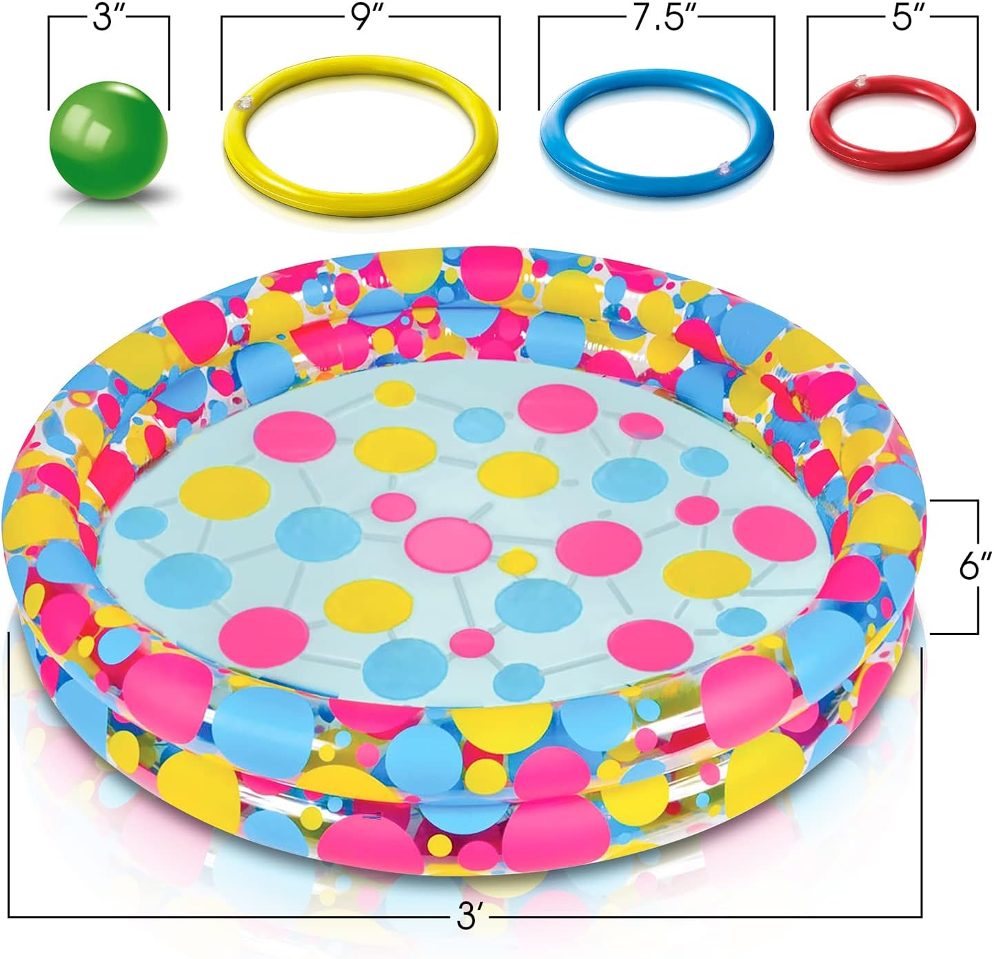 Gamie Floating Ring Toss Game for Kids, Outdoor Carnival Game Set with Inflatable Pool, Floating Rings, and Colored Plastic Balls, Outdoor Games for Family and Backyard Parties image number 6