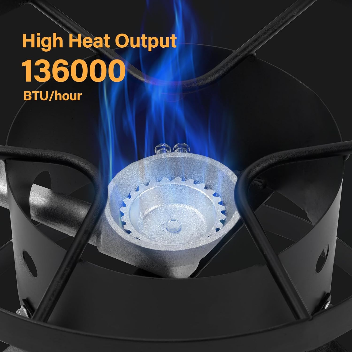 WADEO High Pressure Cast-Iron round Burner Head, Propane Burner Head with 30 PSI Adjustable High Pressure Propane Regulator with 4FT Stainless Braided Hose and Brass Fitting for Outdoor Cooking