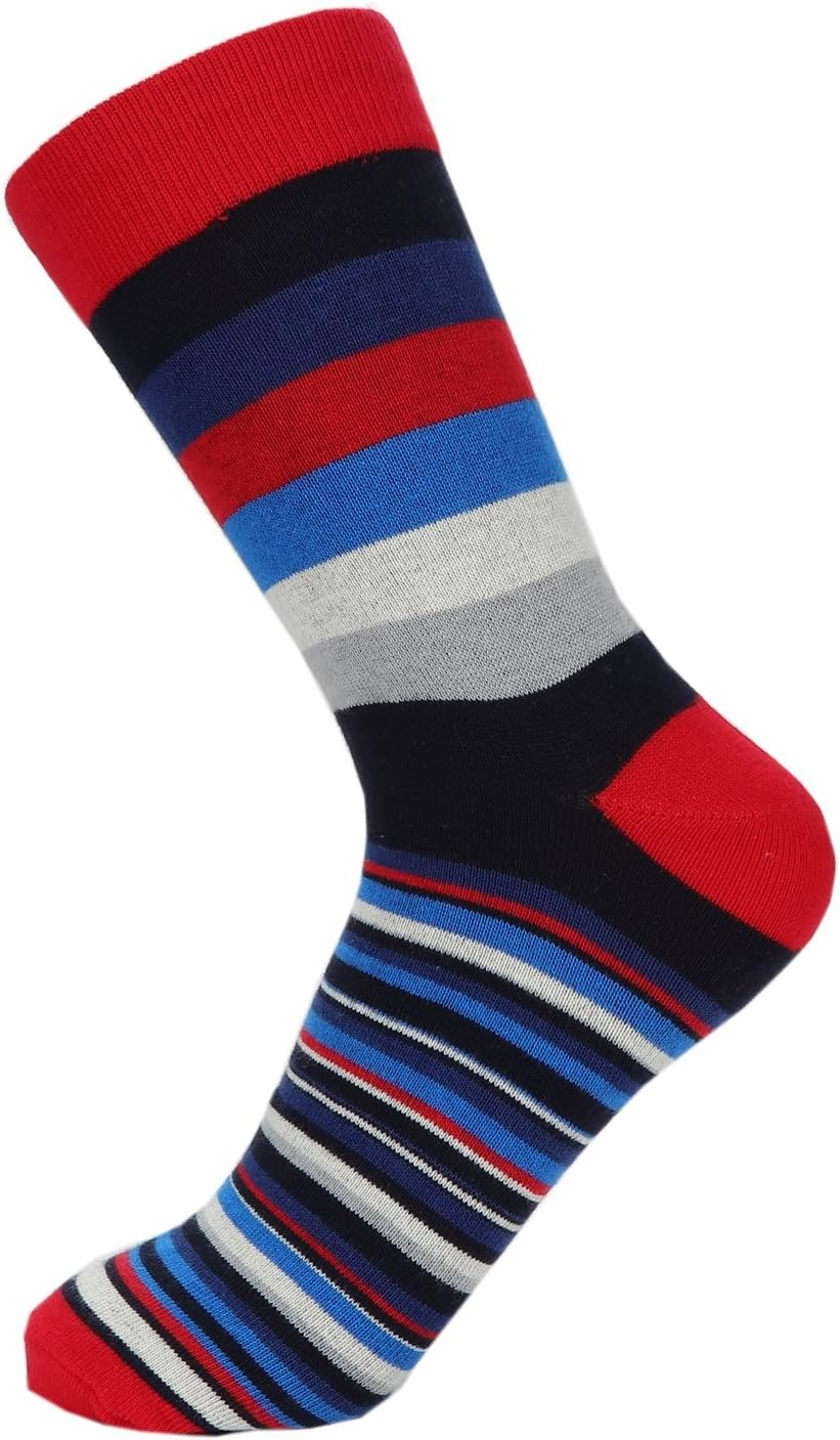Hoyols Men'S Dress Casual Colorful Stripe Cotton Socks Patterned Business Long Socks (5 Packs) image number 5