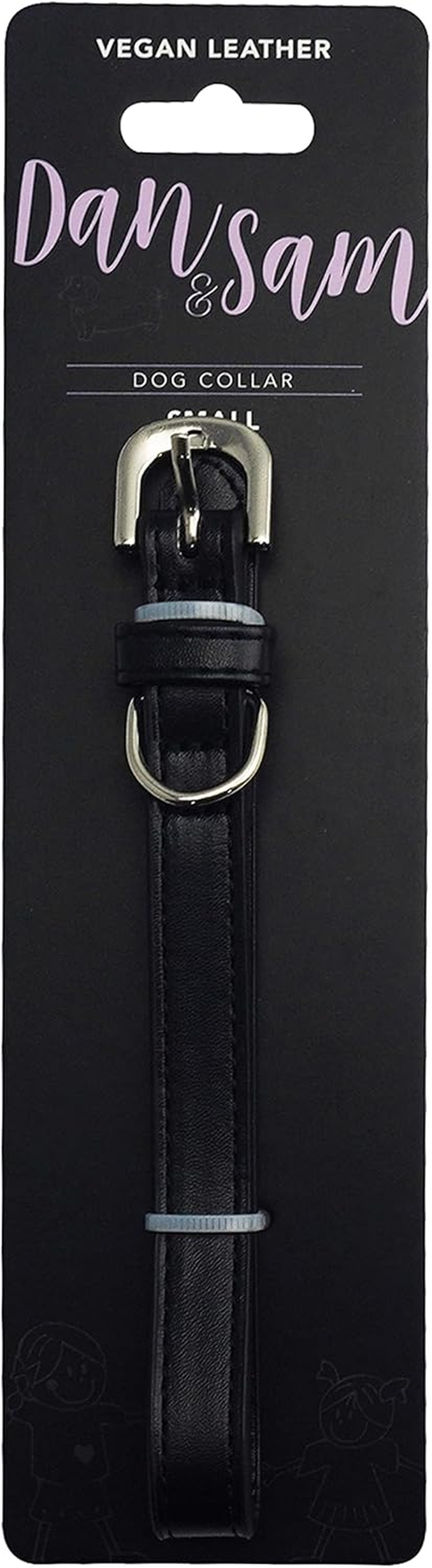 Dan & Sam Vegan Leather Dog Collar, Small, Black