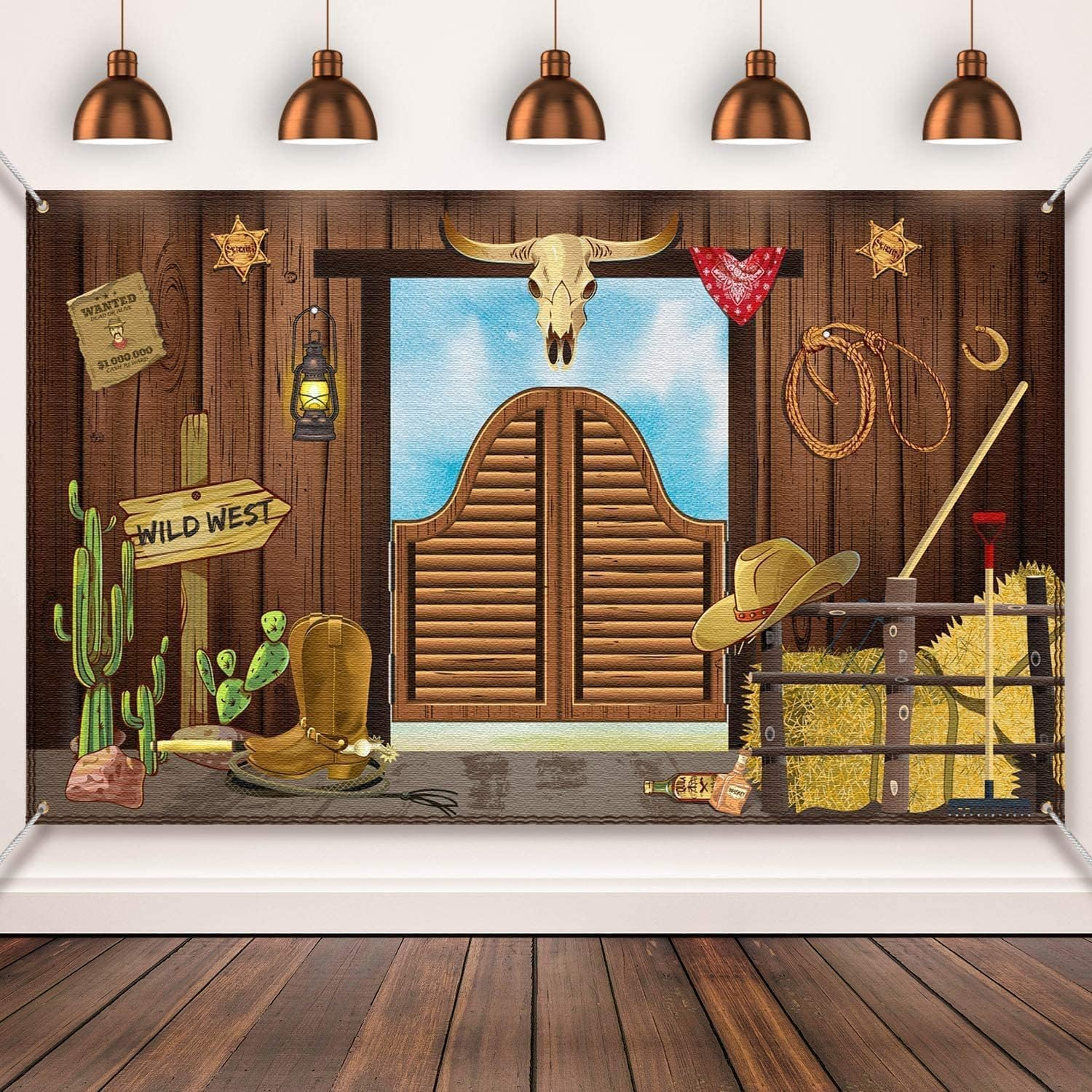 Western Party Supplies, Large Fabric Saloon Yeehaw Western Scene Setters for Western Themed, Wooden House Barn Banner Cowboy Decoration Photo Booth Backdrop Background