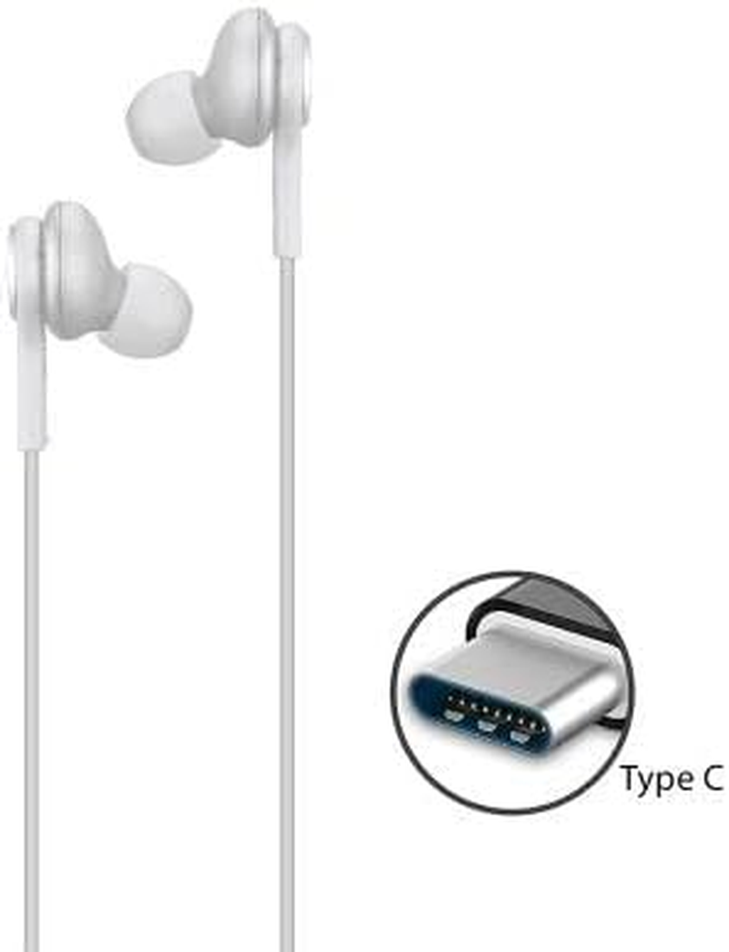 Samsung AKG Earbuds Original USB Type C In-Ear Earbud Headphones with Remote & Mic for Galaxy S23 Ultra, A53 5G, S22, S21 FE, S20, Note 10, 10+, S10 plus - Braided - Includes Velvet Pouch - White