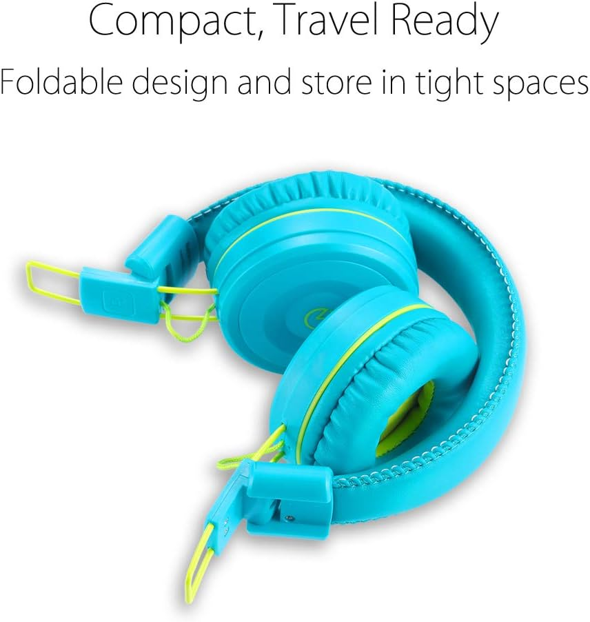 Kids Headphones-Noot Products K22 Foldable Stereo Tangle-Free 3.5Mm Jack Wired Cord On-Ear Headset for Children/Teens/Boys/Girls/Smartphones/School/Kindle/Airplane/Plane/Tablet (Teal/Lime) - Lime image number 4