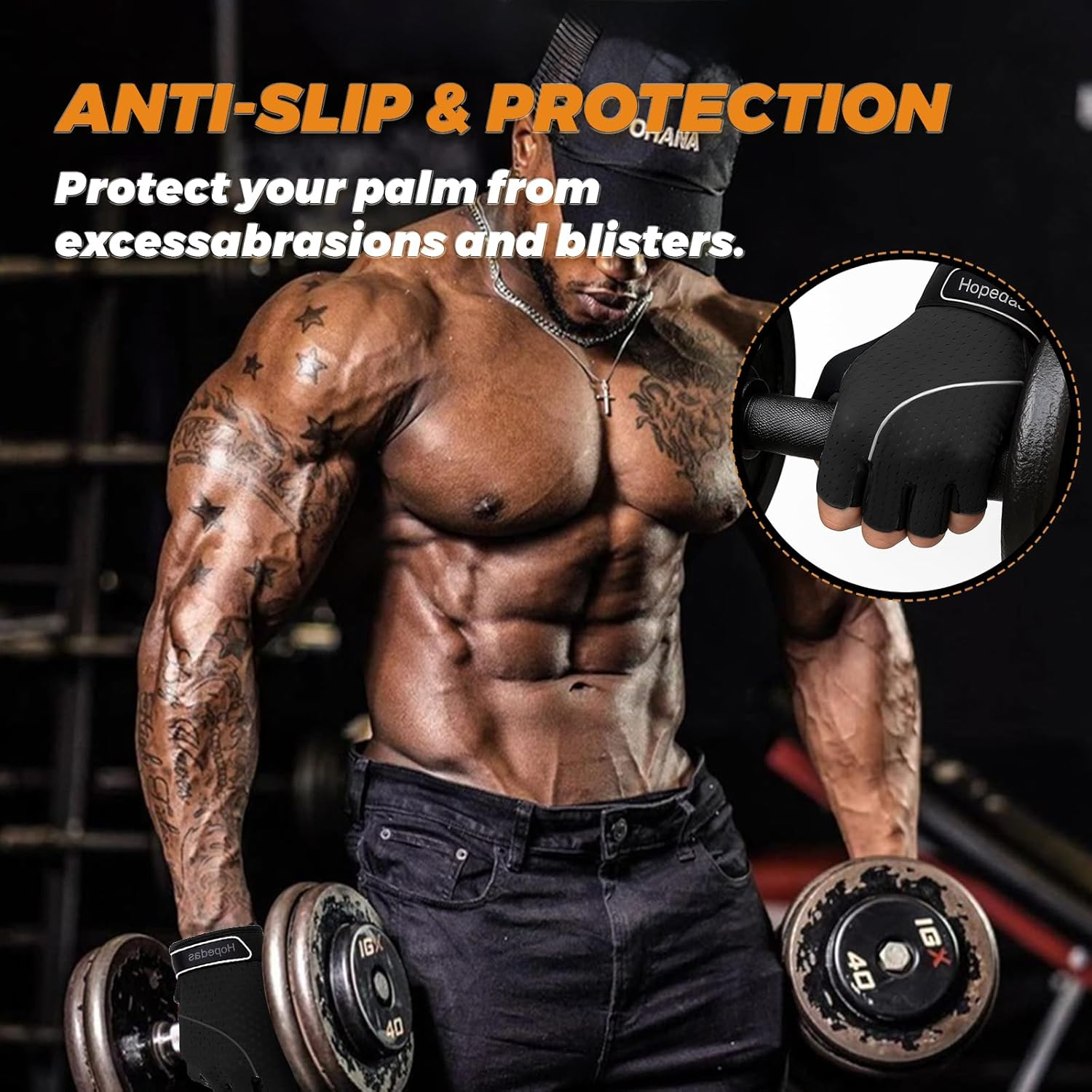 Hopedas Weight Lifting Gym Workout Gloves Full Palm Protection for Men and Women,Breathable Sport Gloves for Training,Fitness,Exercise,Yoga, Pilates,Cycling，Black image number 4