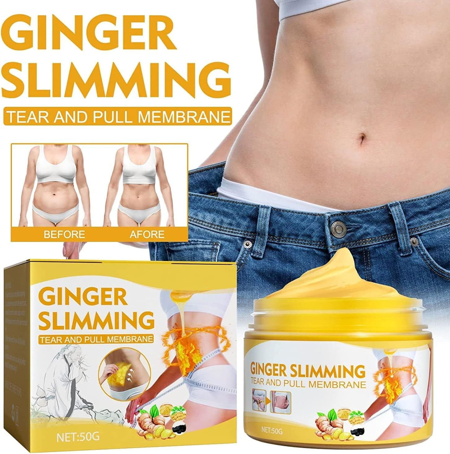 Tummy Firming and Tightening Cream,Belly Fat Burner and Tightening Cream,Ginger Sweat Cream Suitable for Belly,Waist - 2Pcs image number 6