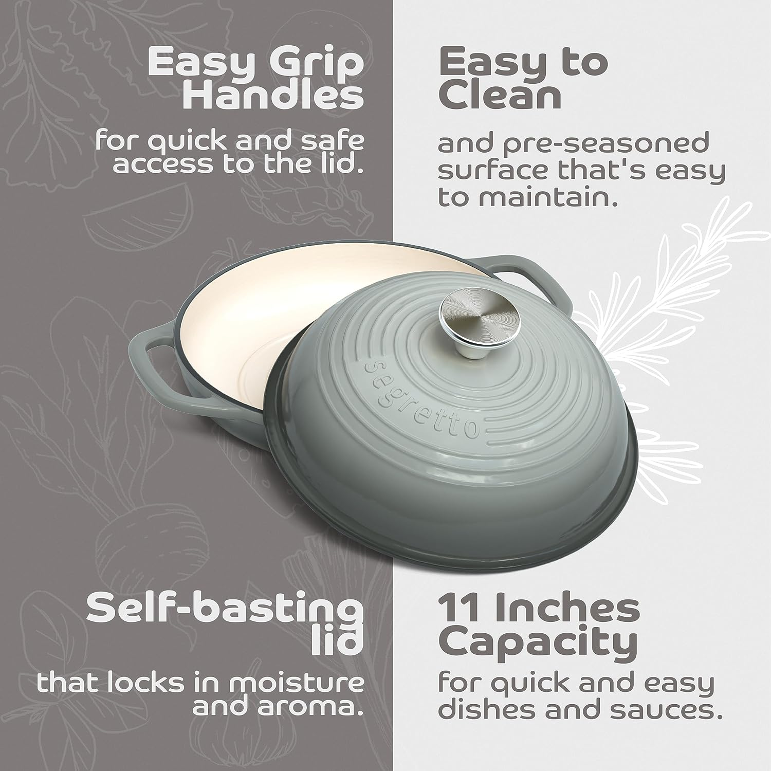 Enameled Cast Iron Bread Pan with Lid, 11&rdquo; Grigio Scuro (Gray) Bread Oven Cast Iron Sourdough Baking Pan, Dutch Oven for Bread - Segretto Cookware image number 3