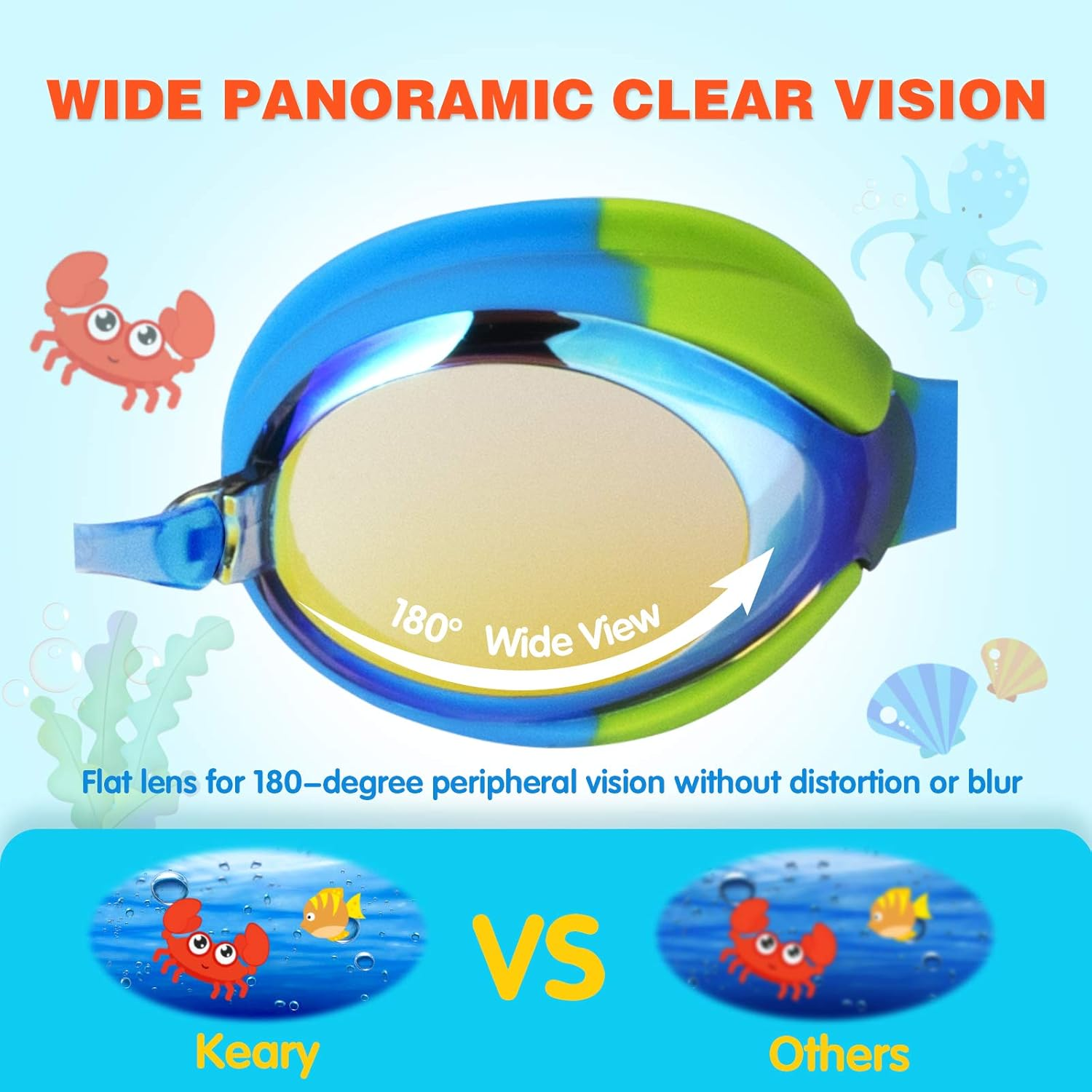 Keary Kids Swim Goggles for Toddler Kids Youth(3-12),Anti-Fog Waterproof Anti-Uv Clear Vision Water Pool Goggles image number 2