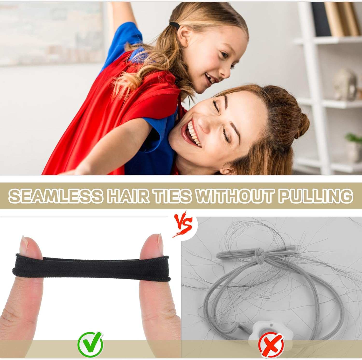 Obeoby 100PCS Black Hair Ties, Seamless Hair Ties Ponytail Holders Elastics Hair Accessories for Women Girls, 1.5 In