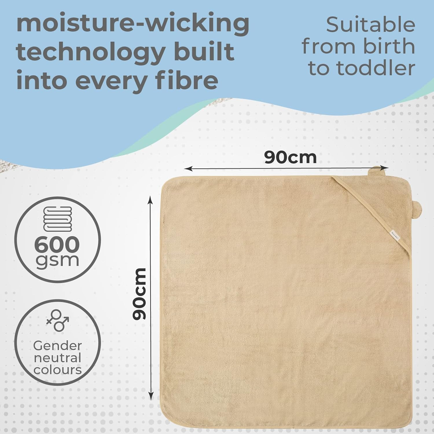 Munich Blue Hooded Bath Towel for Newborn and Toddler Girls and Boys - Soft and Cozy Baby Towel with Cute Bear Ears (Oat Color, 600GSM, 90X90Cm) - Ginger Red image number 4