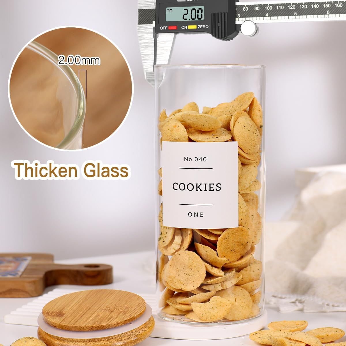 CZZGSM 6 Pack Glass Jar with Airtight Bamboo Lid and White 132 Kichen Pantry Labels Preprinted - 28 Oz Clear round Glass Food Storage Containers Set for Tea Coffee Bean Cookie image number 5
