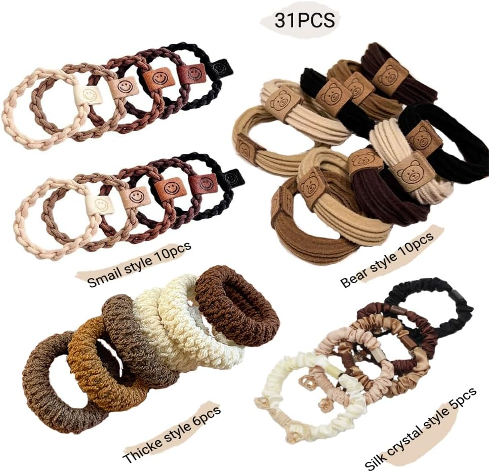 4Styles (31PCS) Elasticity Hair Band Medium Hair Ties Ponytail Holder Kate Bosworth Hair Tie Chloe Moretz Hair Ties No Crease Damage image number 1