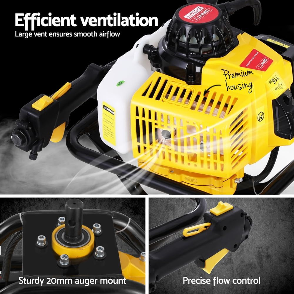 Giantz Post Hole Digger 82CC Motor Only Petrol Hand Engine Earth Diggers Yellow image number 6